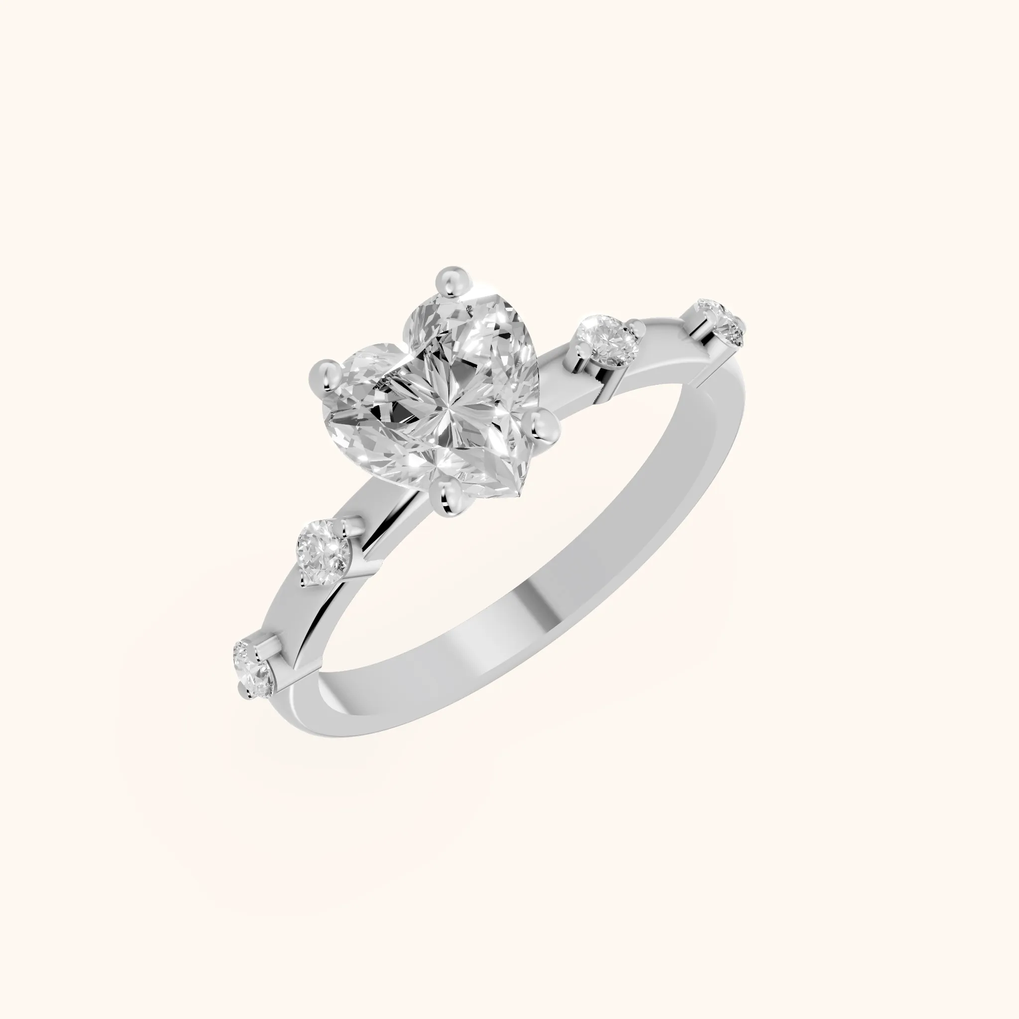 Elena Radiance Solitaire Heart Diamond Engagement Ring in White Gold