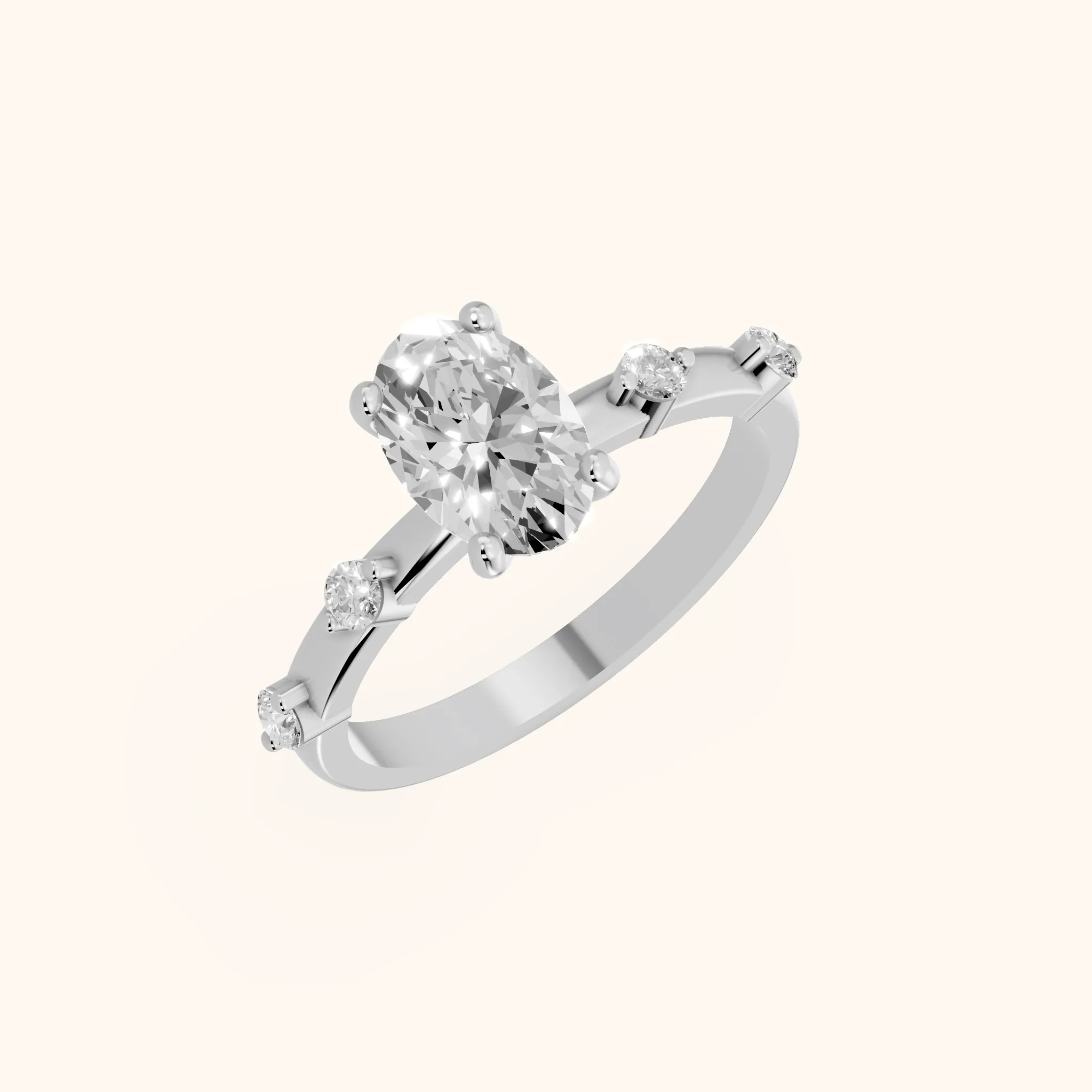 Elena Radiance Oval Diamond Engagement Ring in White Gold