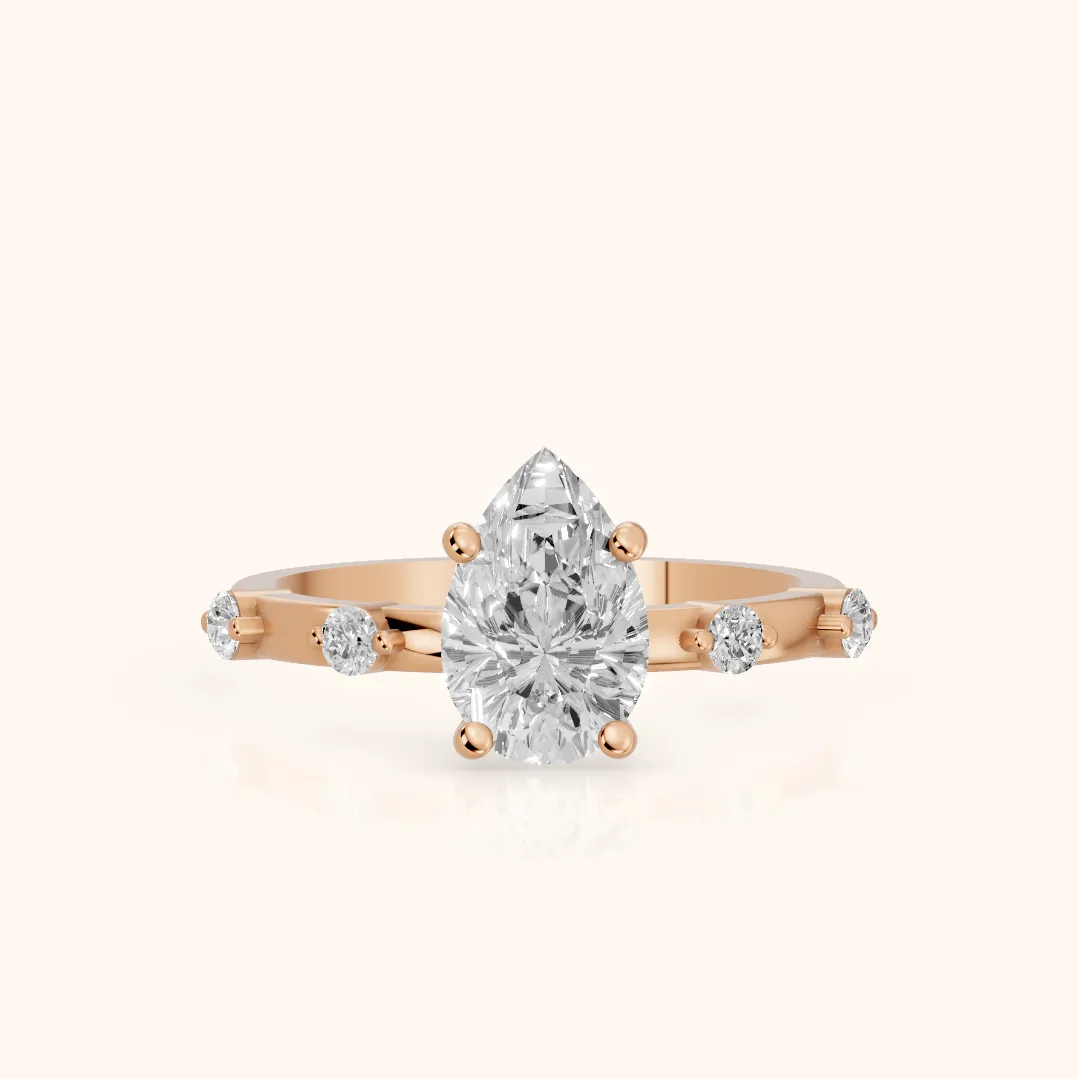 Bague de Fiançailles Solitaire Poire Elena Radiance en Or Rose