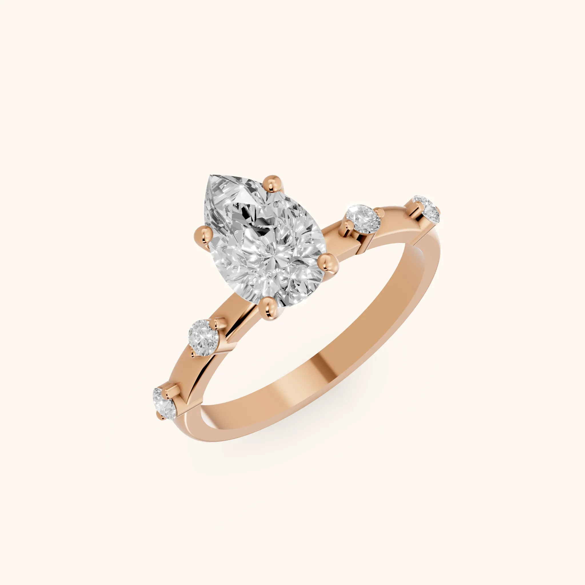 Bague de Fiançailles Solitaire Poire Elena Radiance en Or Rose