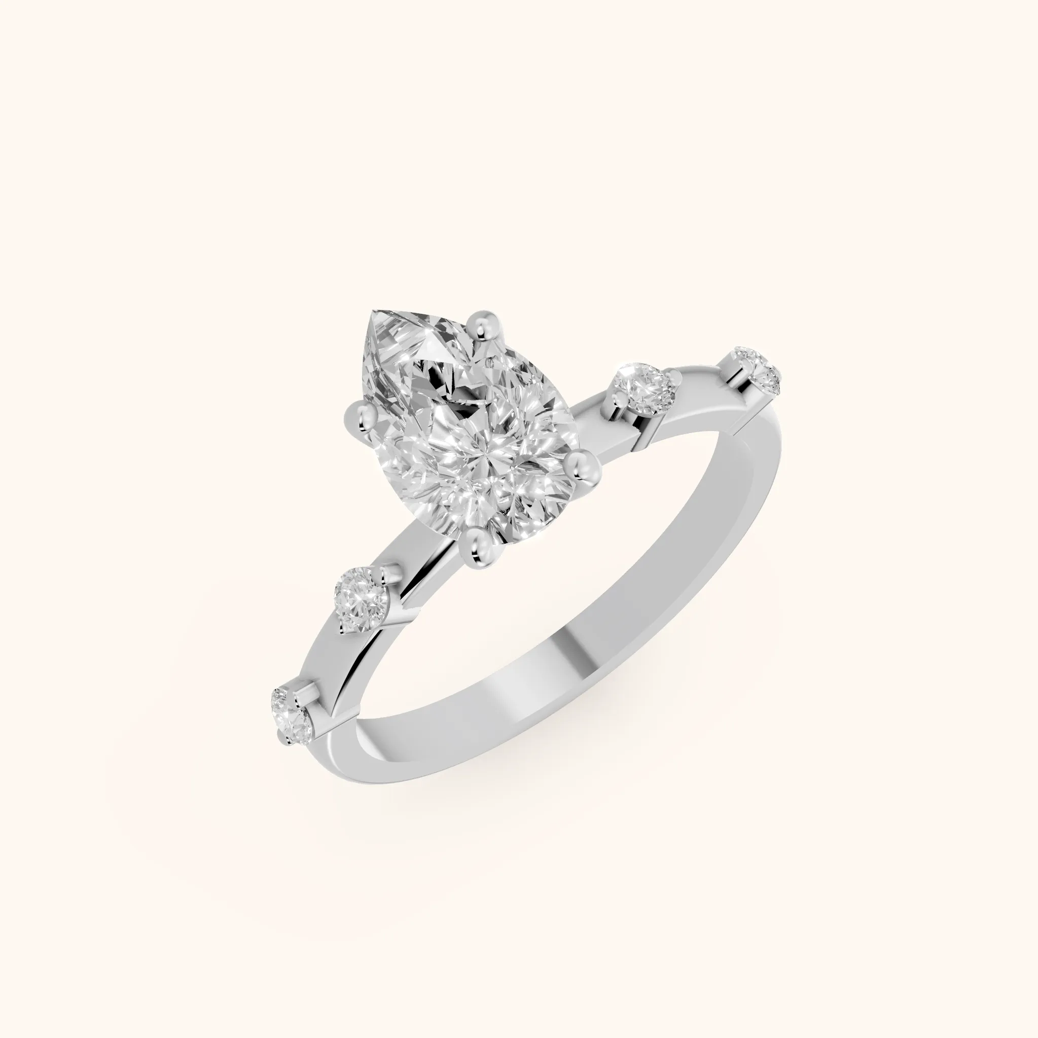 Bague de Fiançailles Solitaire Poire Diamant Elena Radiance en Or Blanc