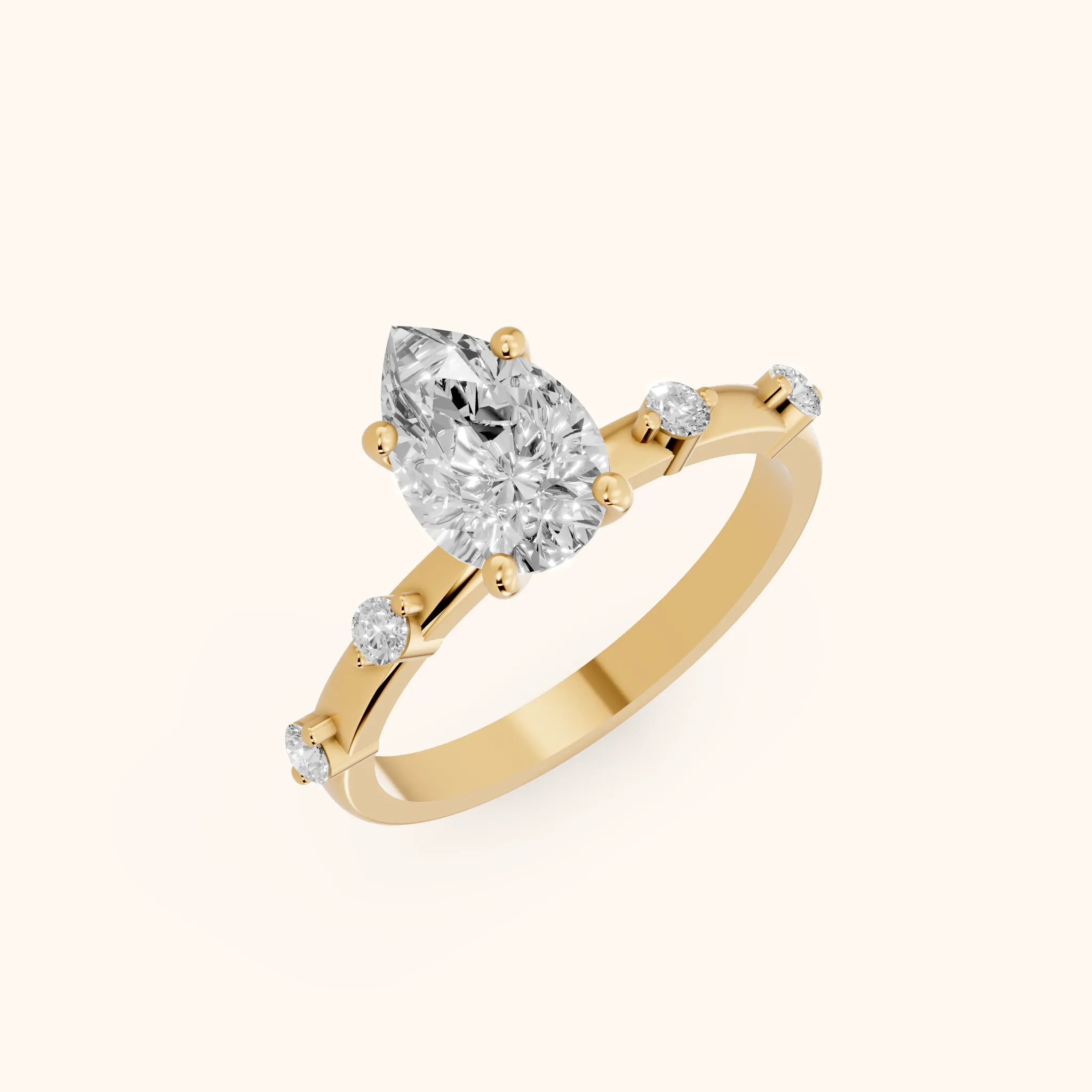 Bague de Fiançailles Solitaire Poire Diamant Elena Radiance en Or Jaune