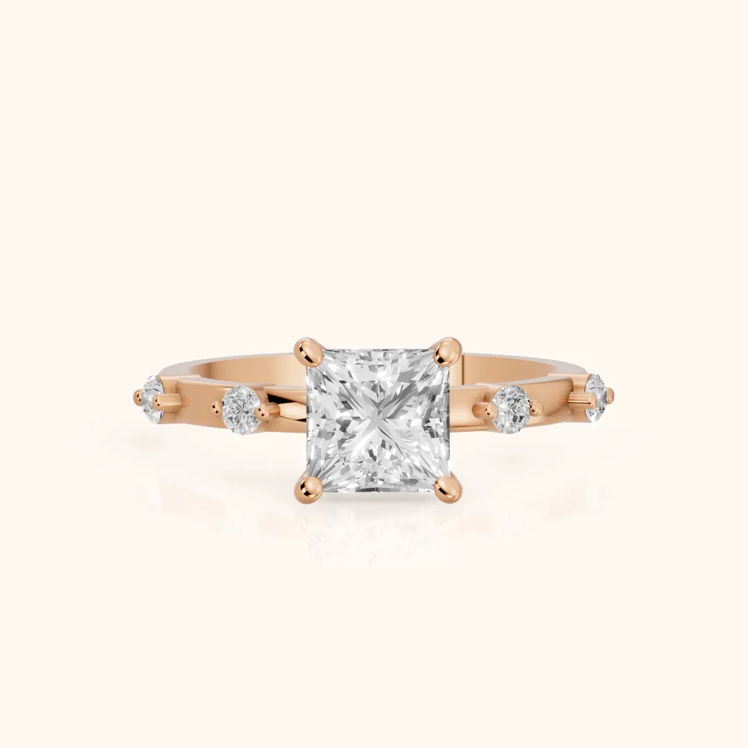 Bague de Fiançailles Diamant Taille Princesse Elena Radiance en Or Rose