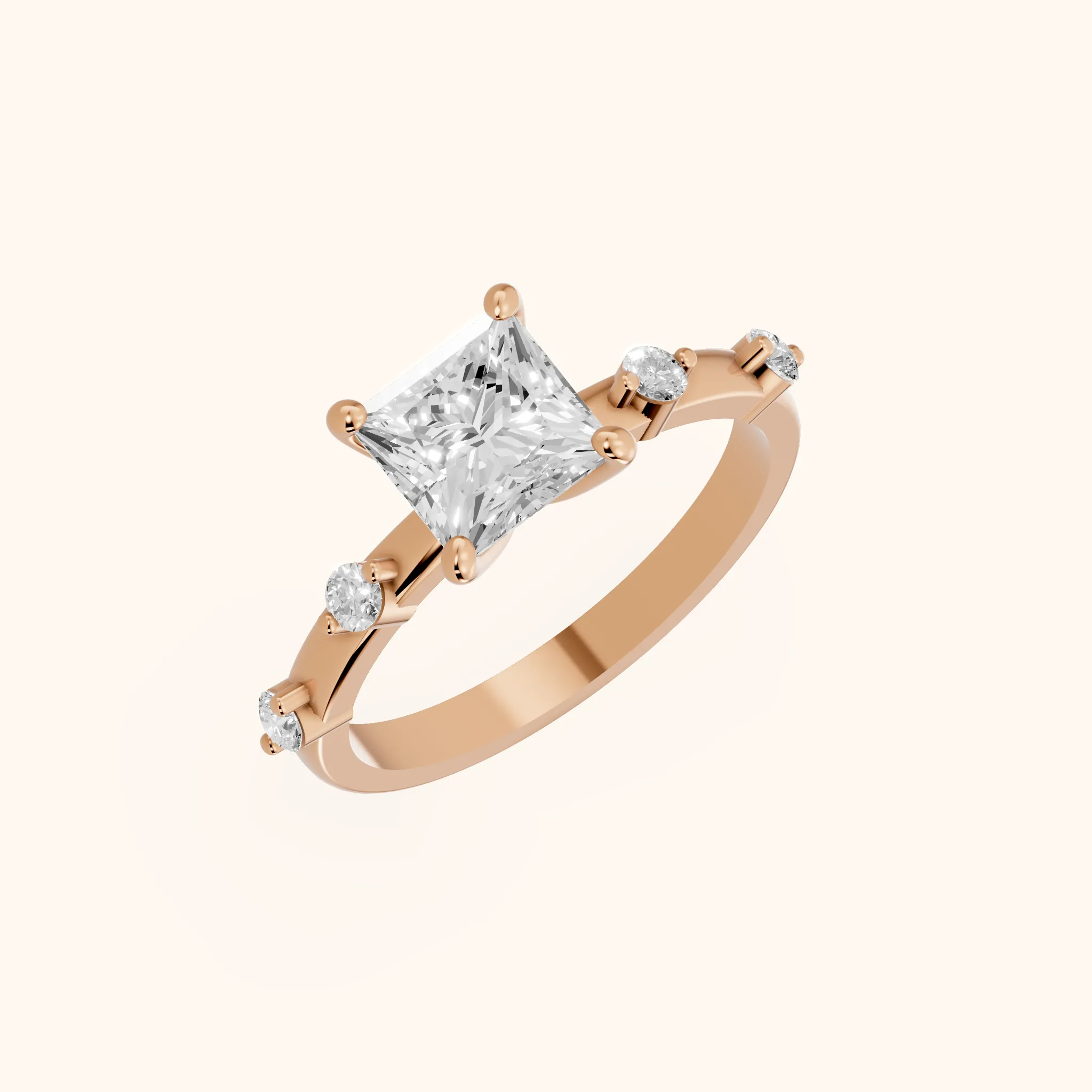 Bague de Fiançailles Diamant Taille Princesse Elena Radiance en Or Rose