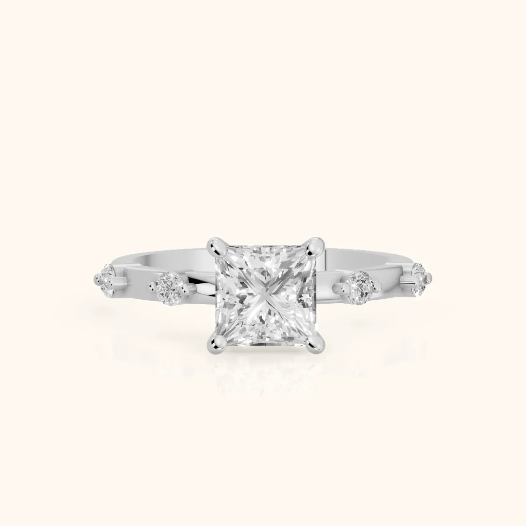Bague de fiançailles en or blanc avec diamant taille princesse Elena Radiance