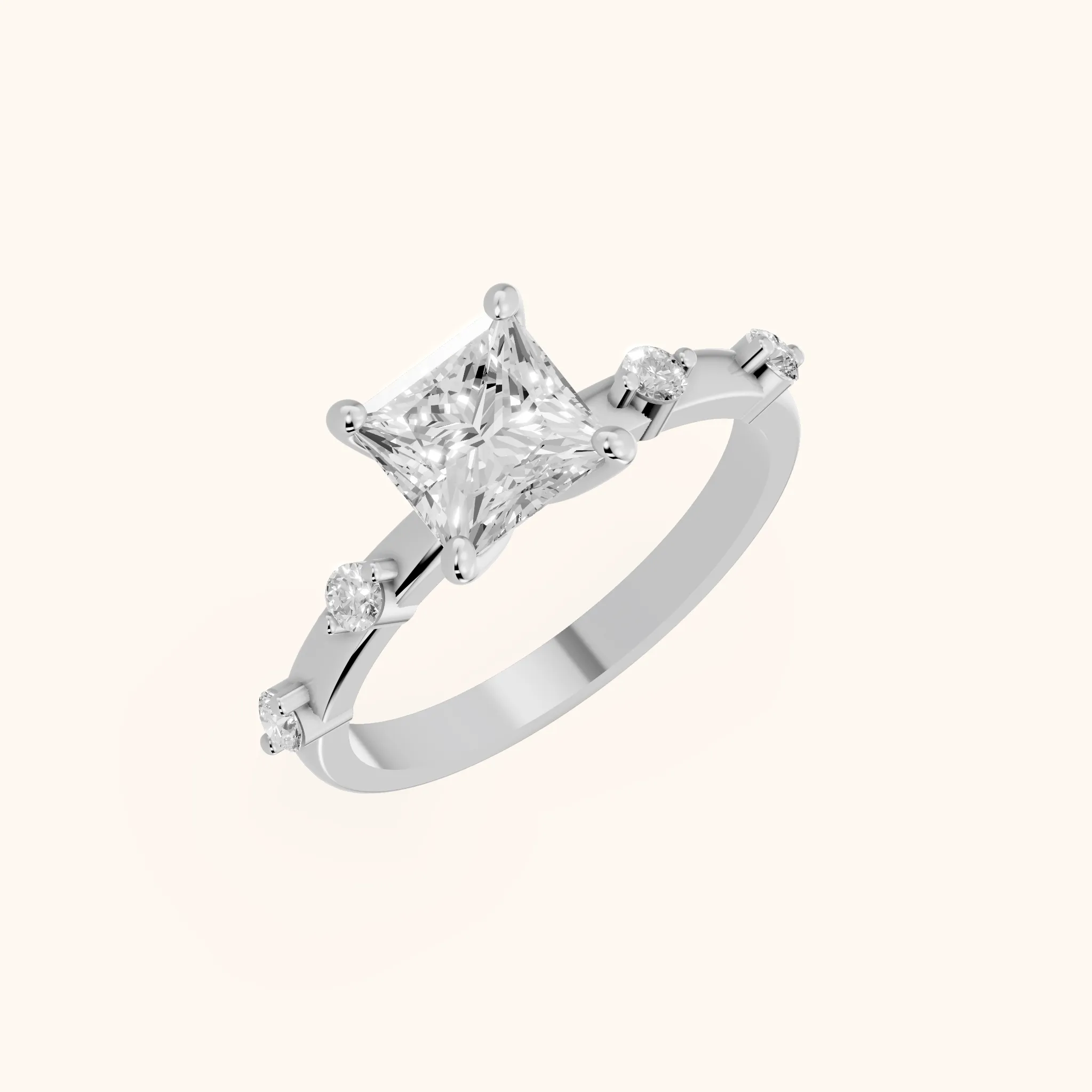 Bague de fiançailles en or blanc avec diamant taille princesse Elena Radiance