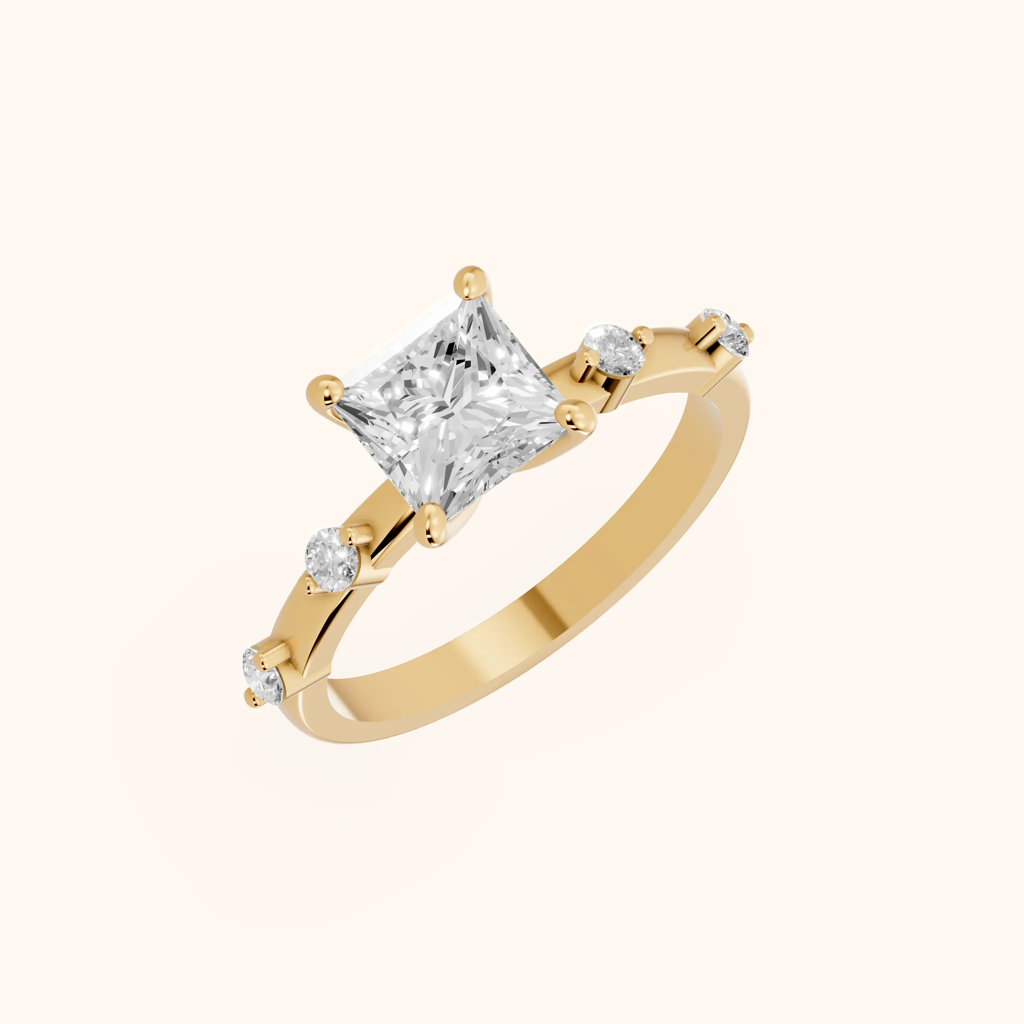 Bague de Fiançailles Elena en Or Jaune avec Diamant Taille Princesse