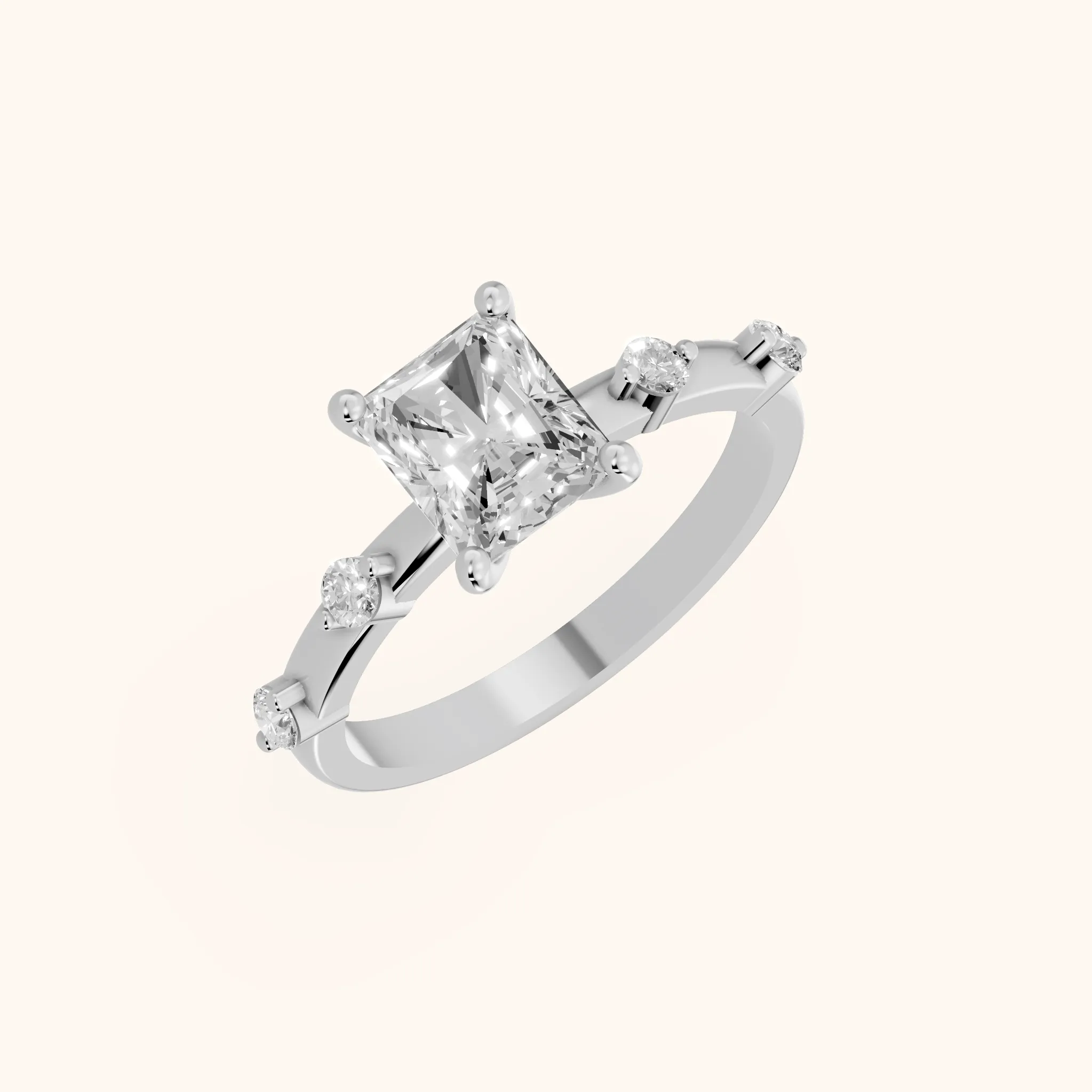 Elena Radiance Radiant Diamond Engagement Ring in White Gold