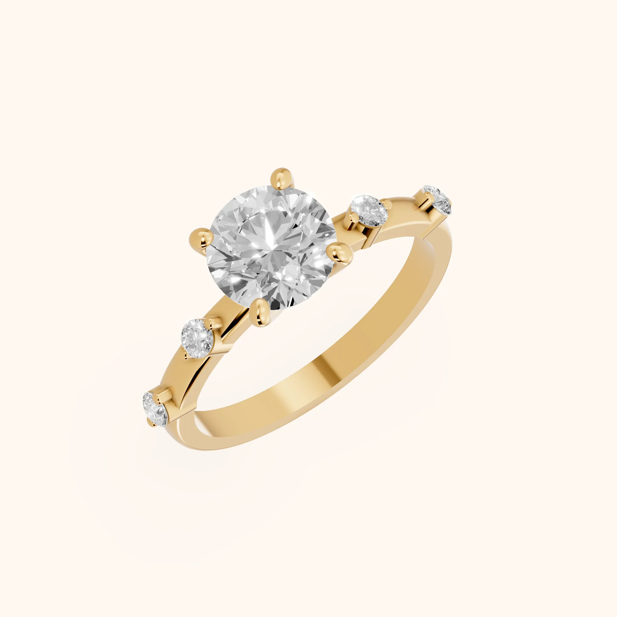 Elena Radiance Solitaire Round Diamond Engagement Ring in Yellow Gold