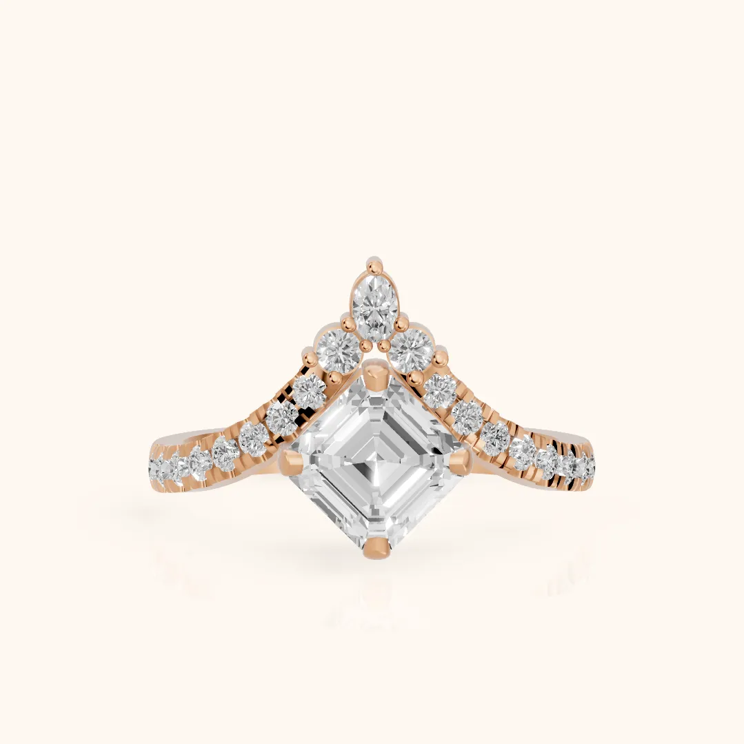 Bague de fiançailles Isabella Legacy en or rose avec diamants Asscher et pierres latérales