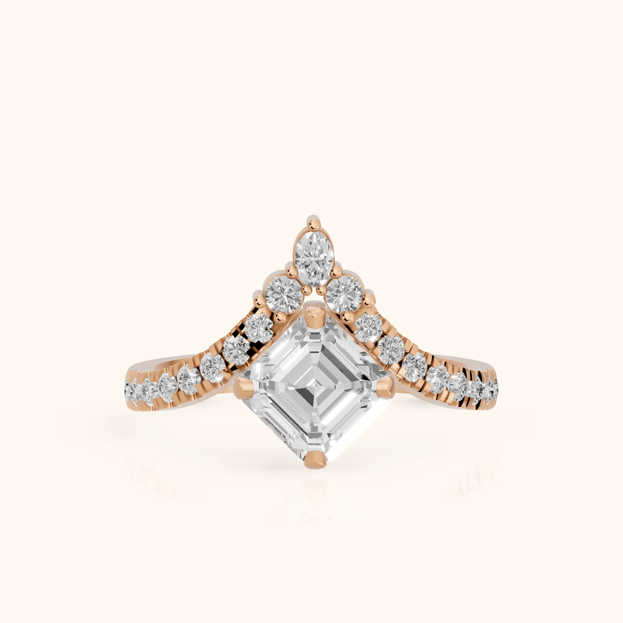 Bague de fiançailles Isabella Legacy en or rose avec diamants Asscher et pierres latérales — view 1