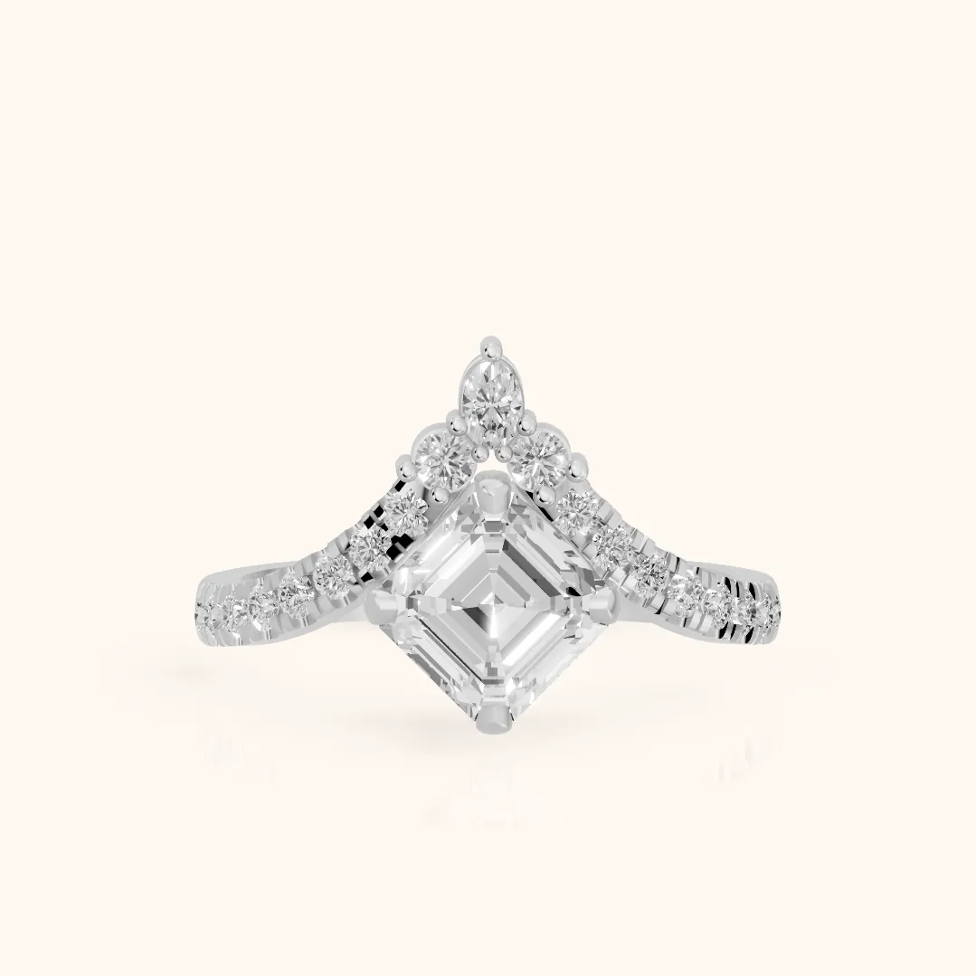 Isabella Legacy Side Stone Asscher Diamond Engagement Ring in Silver