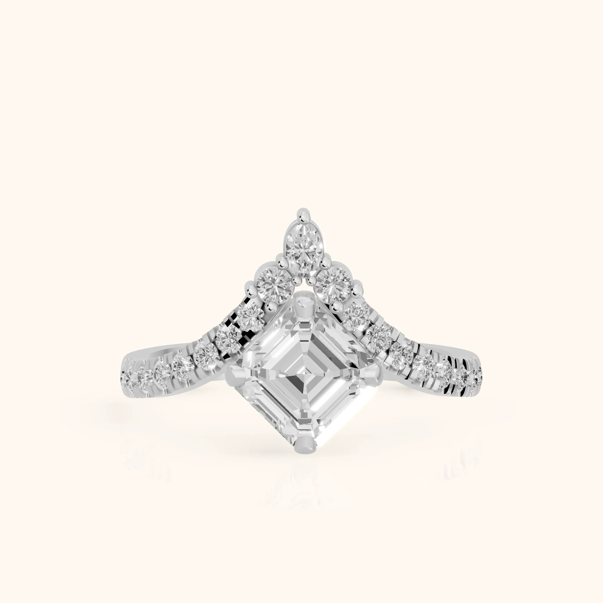 Bague de Fiançailles Isabella Legacy avec Diamant Asscher à Pierres Latérales en Or Blanc — view 1
