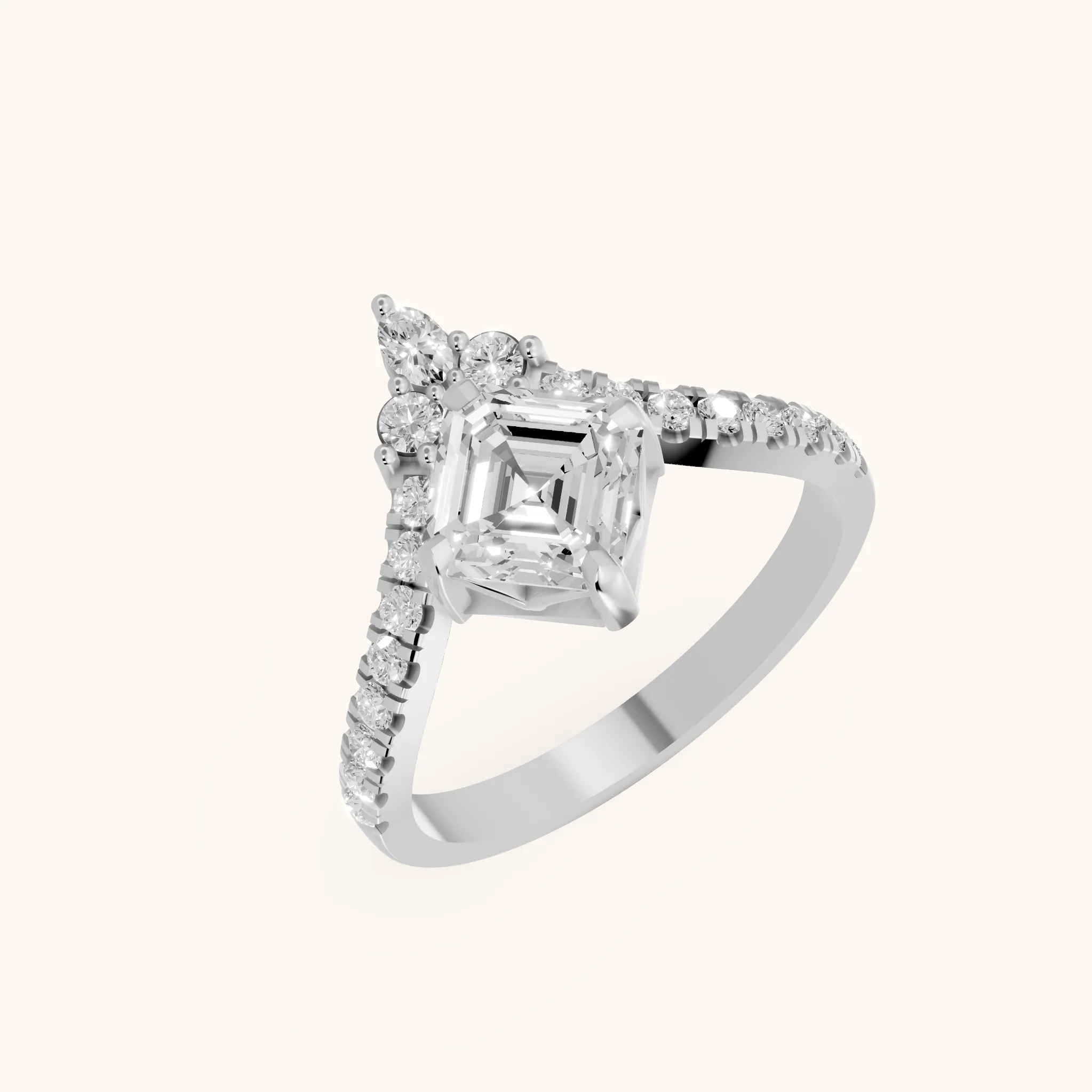 Isabella Legacy Side Stone Asscher Diamond Engagement Ring in Silver