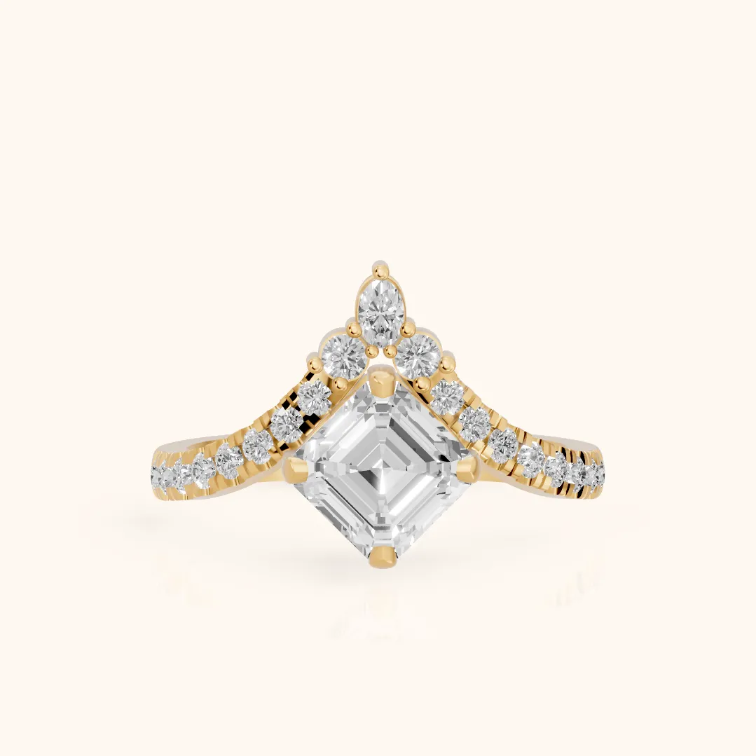 Isabella Legacy Side Stone Asscher Diamond Engagement Ring in Yellow Gold