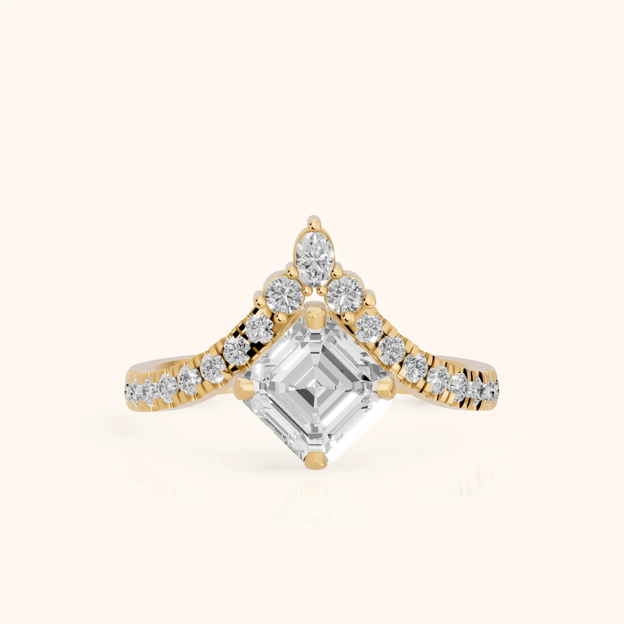 Isabella Legacy Side Stone Asscher Diamond Engagement Ring in Yellow Gold — view 1