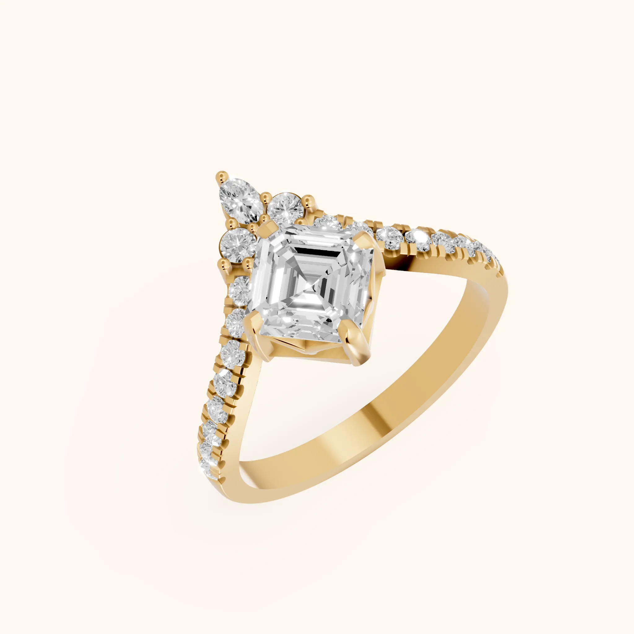 Isabella Legacy Side Stone Asscher Diamond Engagement Ring in Yellow Gold