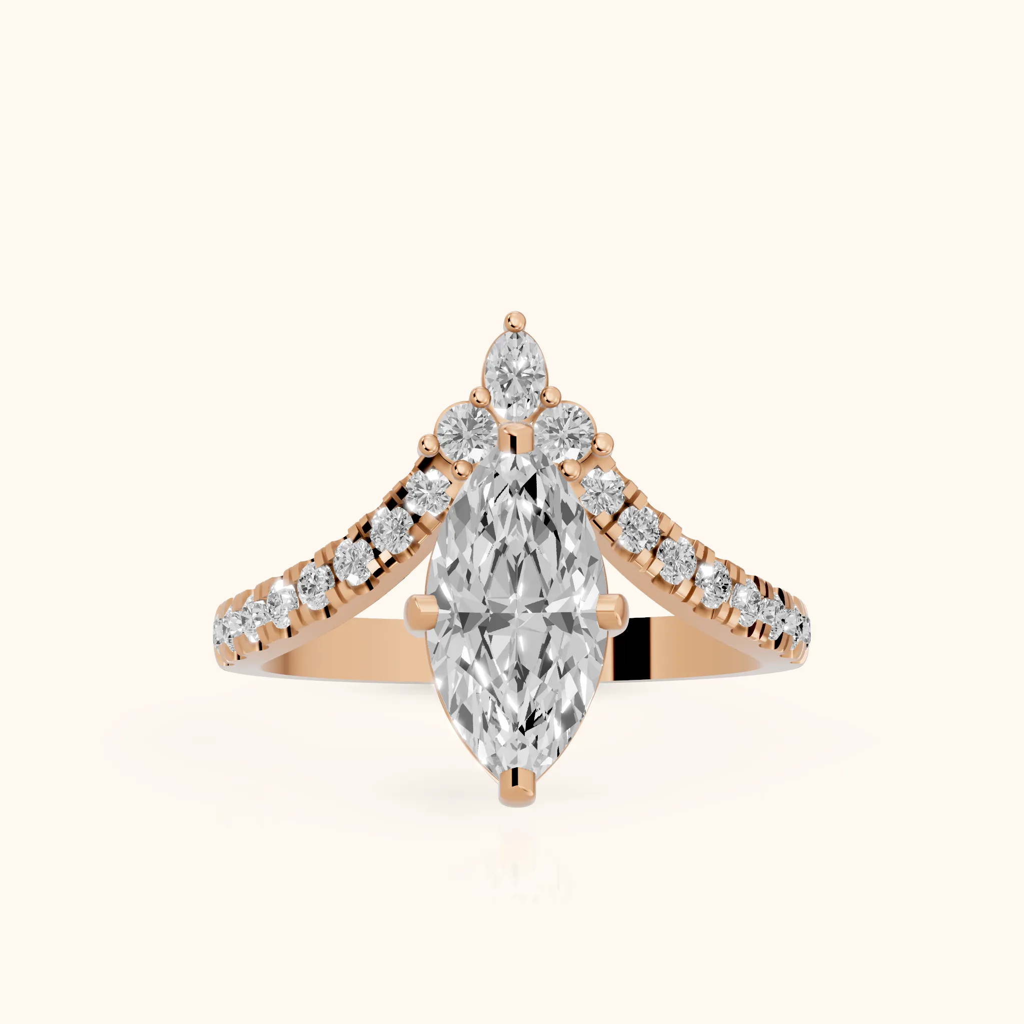 Bague de Fiançailles Isabella Legacy avec Diamants Taille Marquise Latéraux en Or Rose — view 1