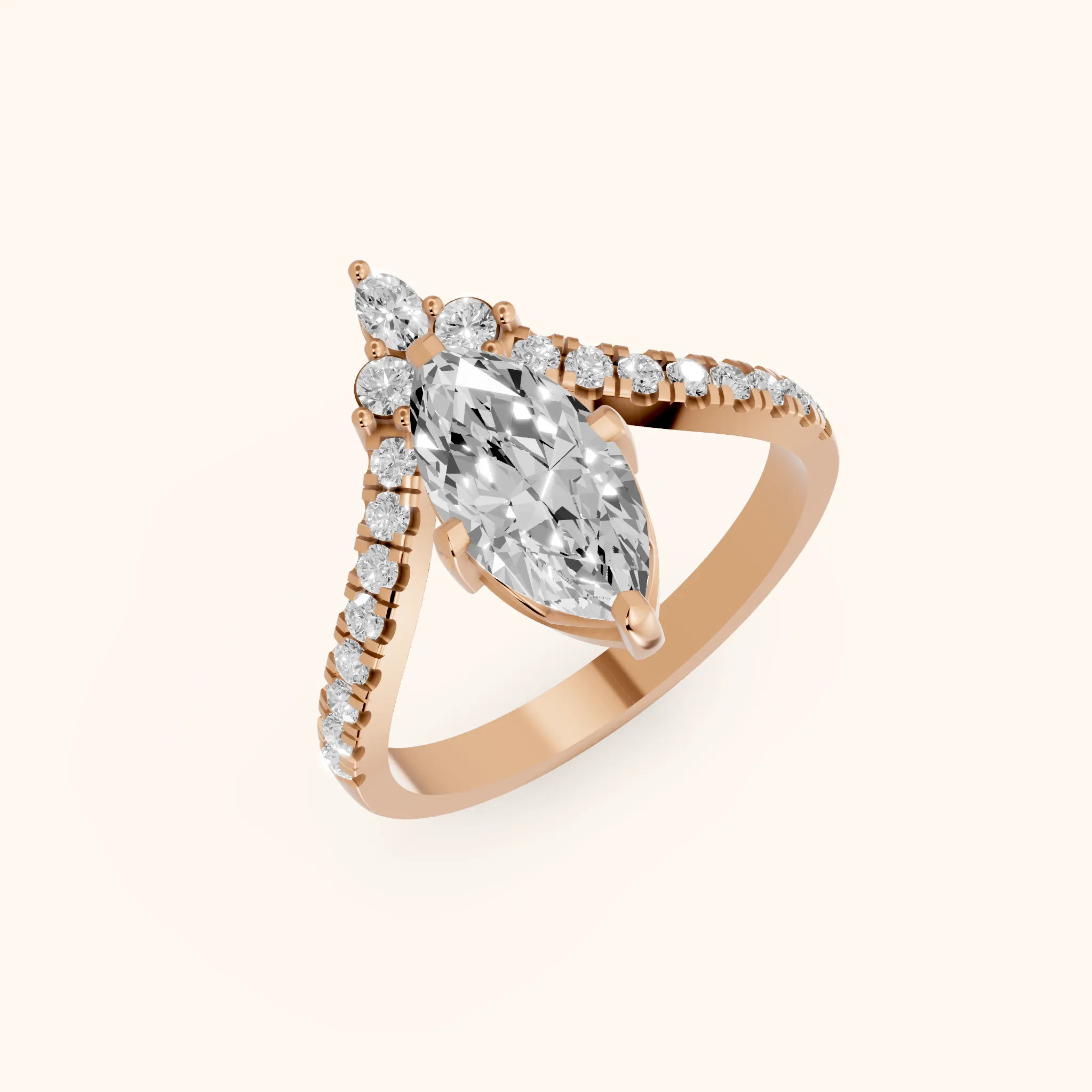 Bague de Fiançailles Isabella Legacy avec Diamants Taille Marquise Latéraux en Or Rose