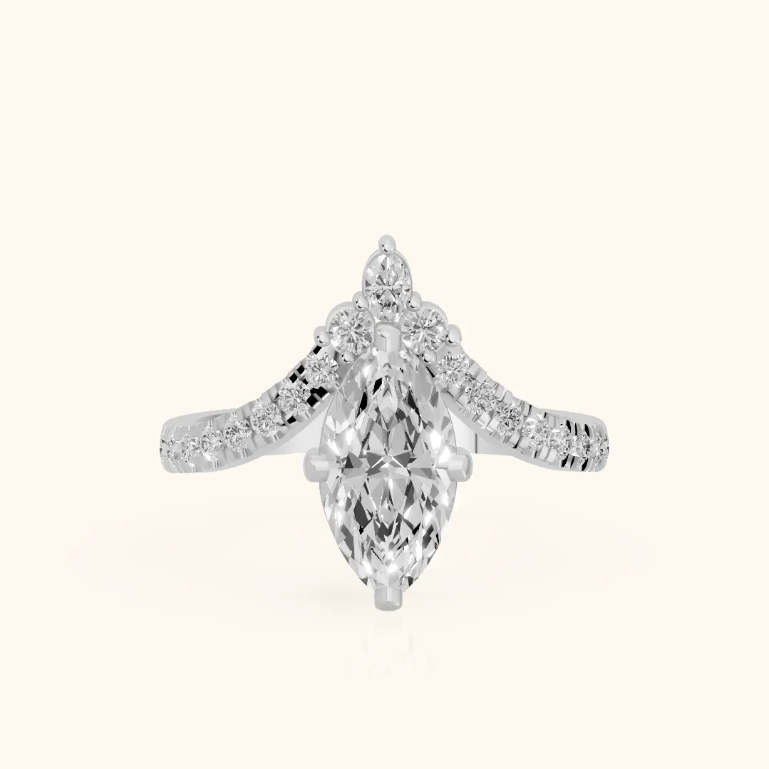 Isabella Legacy Side Stone Marquise Diamond Engagement Ring in Silver