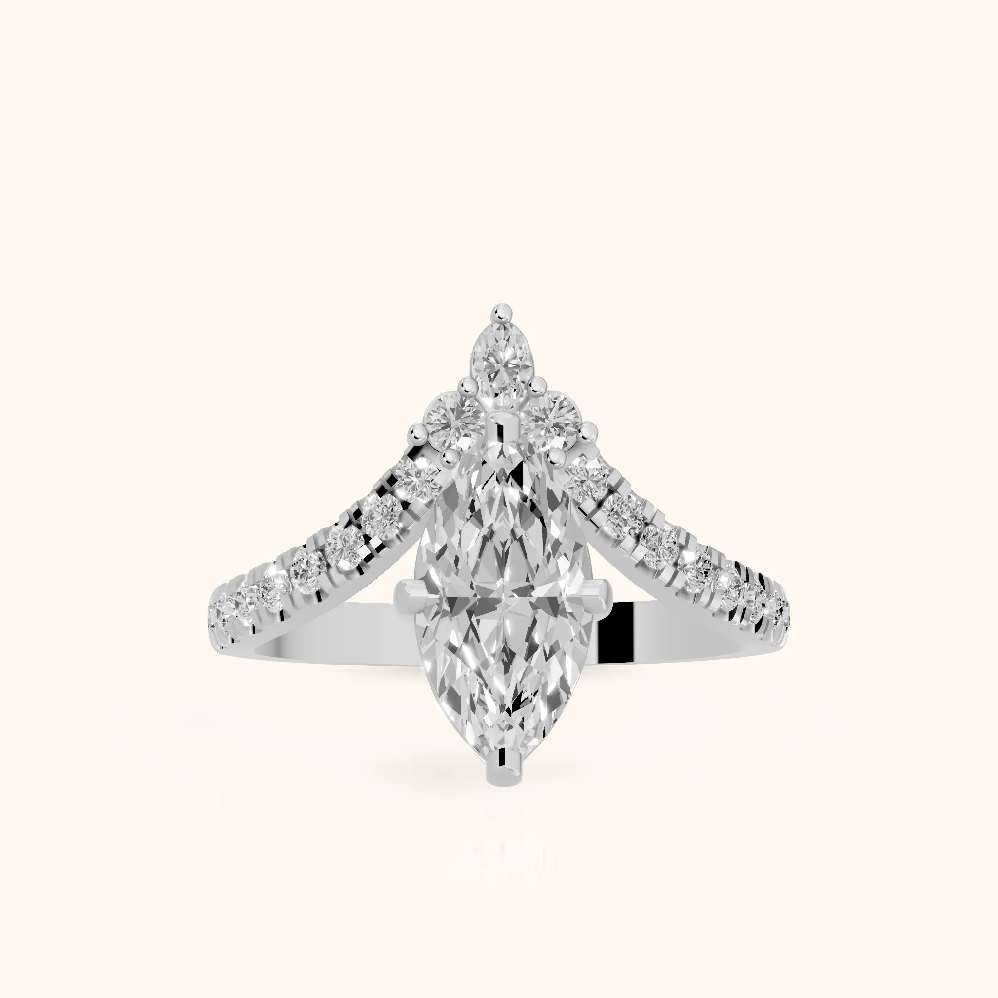 Bague de fiançailles Isabella Legacy en or blanc avec diamant taille marquise et pierres latérales — view 1