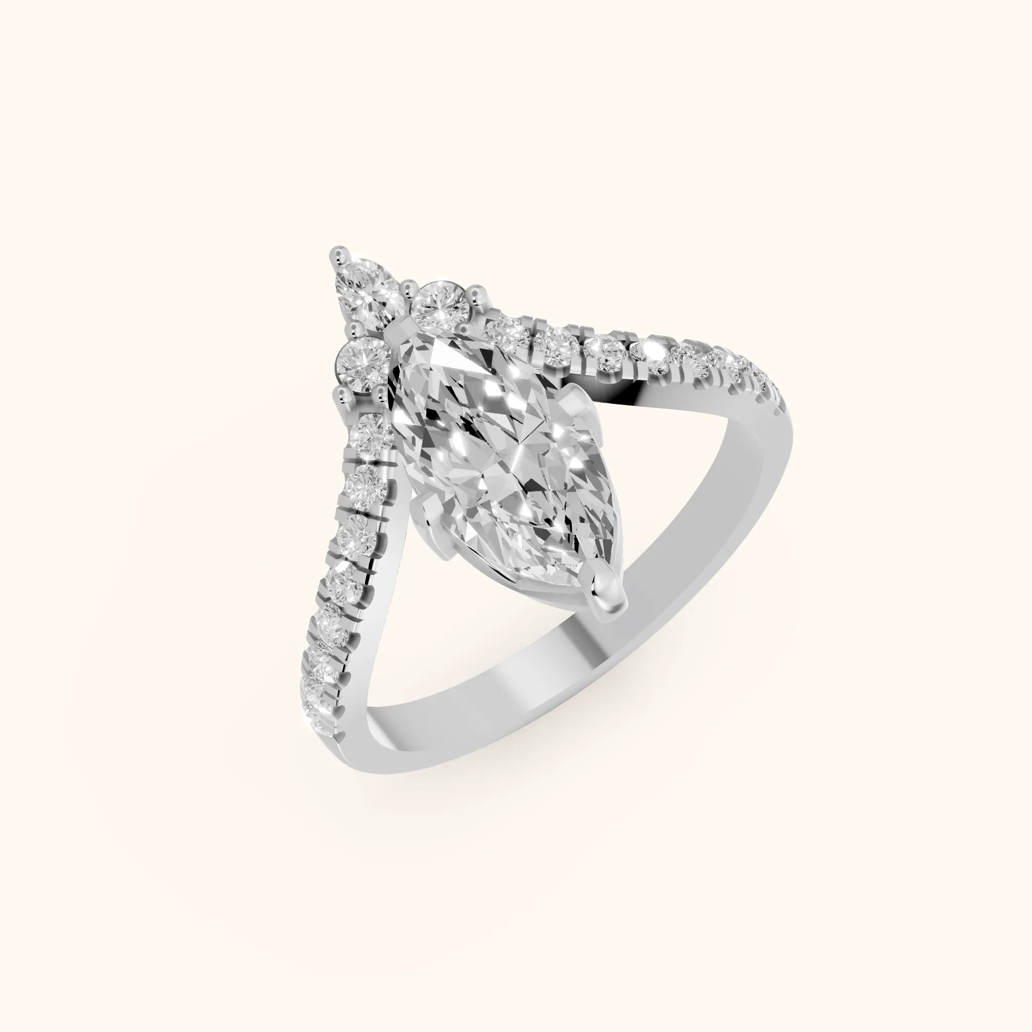 Isabella Legacy Side Stone Marquise Diamond Engagement Ring in Silver