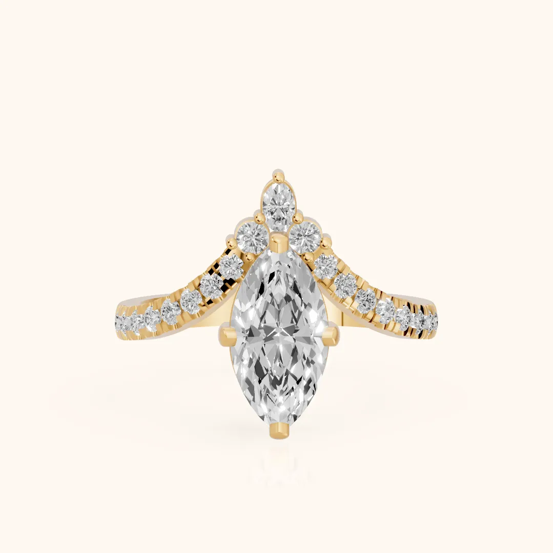 Isabella Legacy Side Stone Marquise Diamond Engagement Ring in Yellow Gold