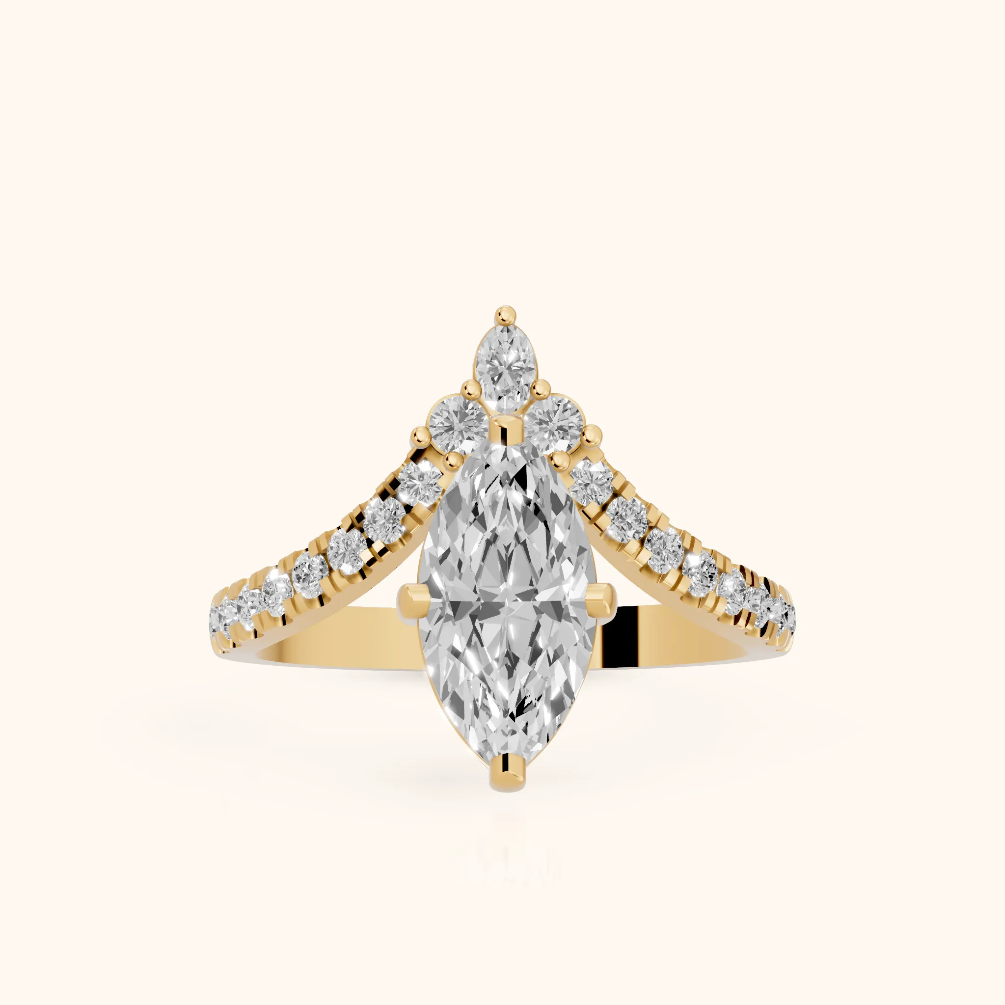 Isabella Legacy Side Stone Marquise Diamond Engagement Ring in Yellow Gold — view 1