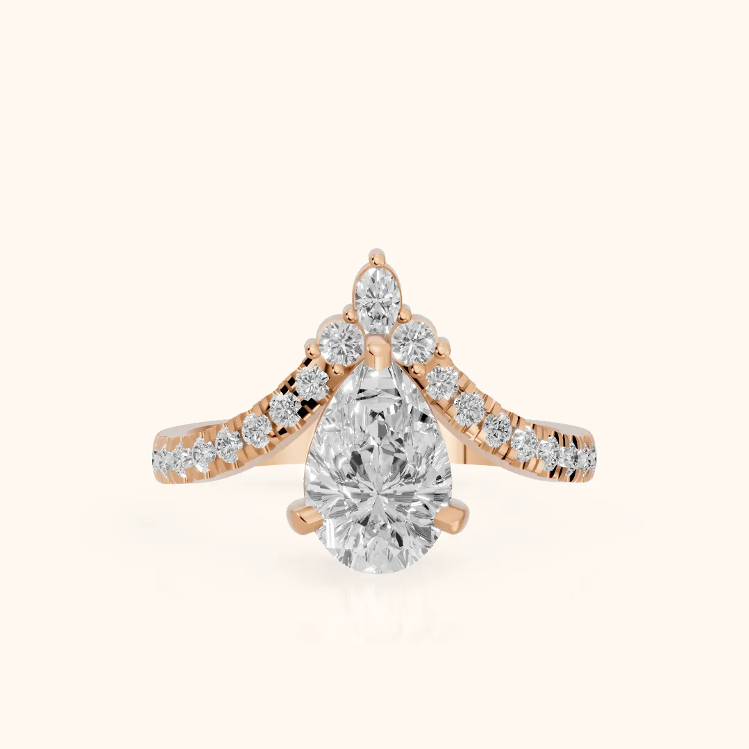 Bague de fiançailles Isabella Legacy en or rose avec diamant poire et pierres latérales