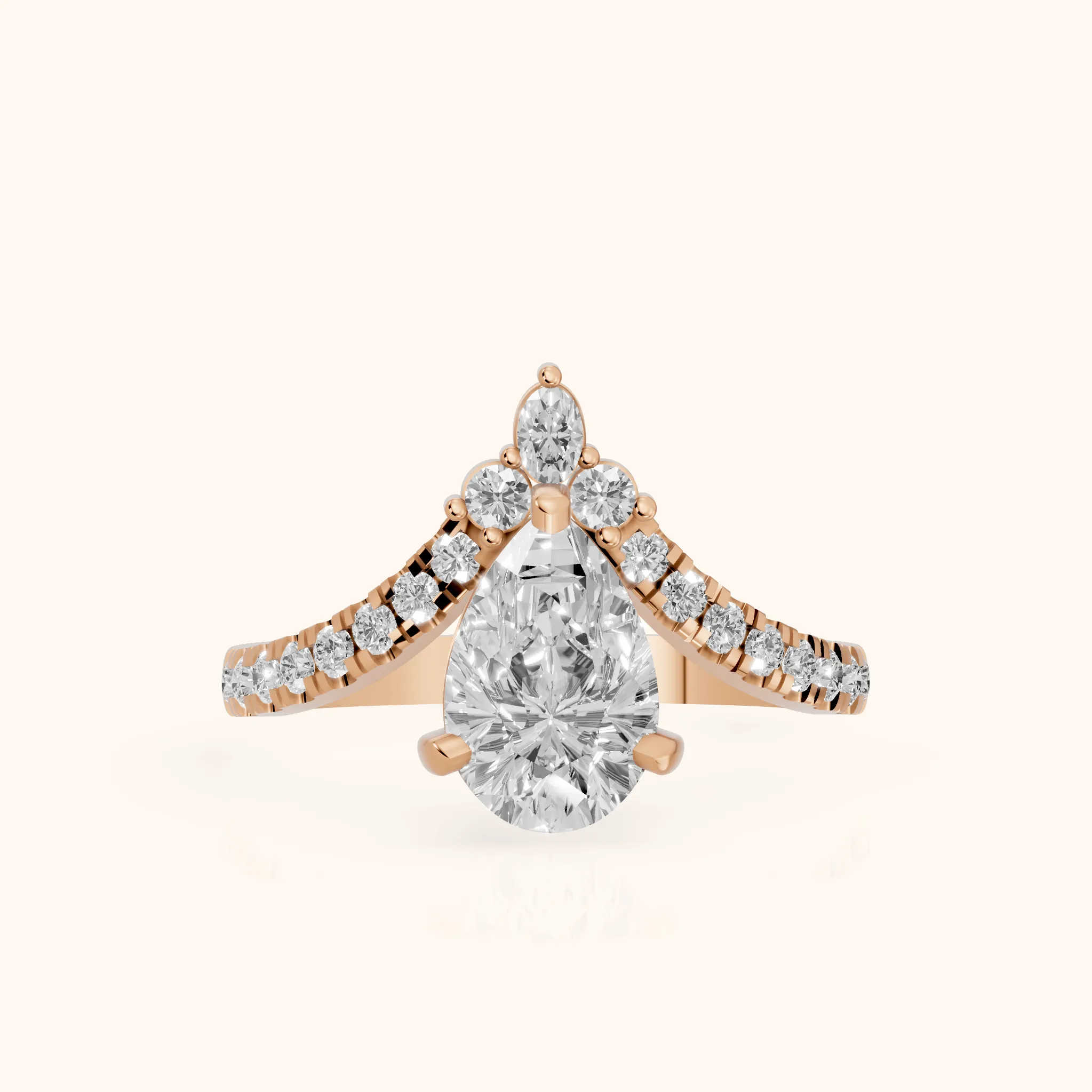 Bague de fiançailles Isabella Legacy en or rose avec diamant poire et pierres latérales — view 1