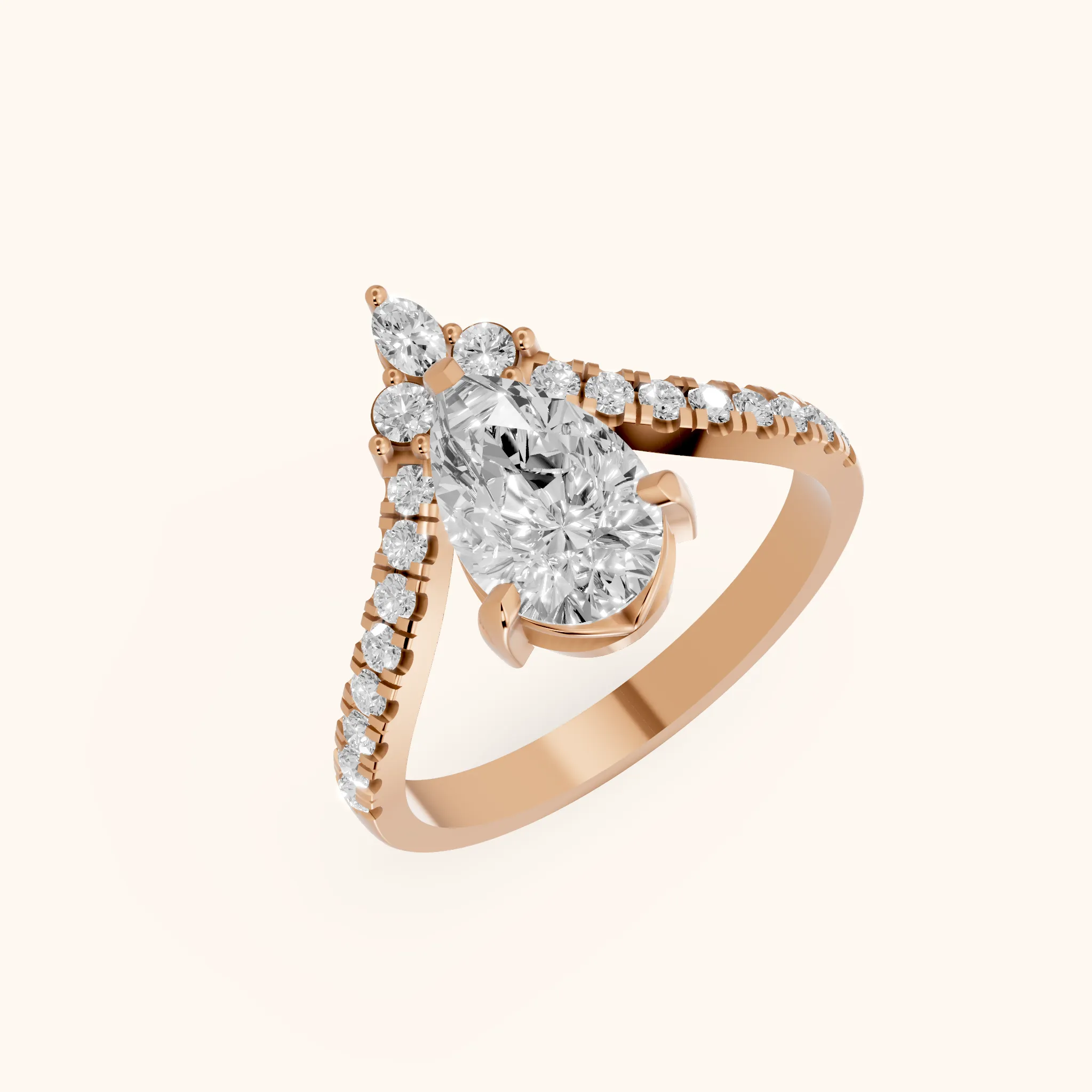 Bague de fiançailles Isabella Legacy en or rose avec diamant poire et pierres latérales