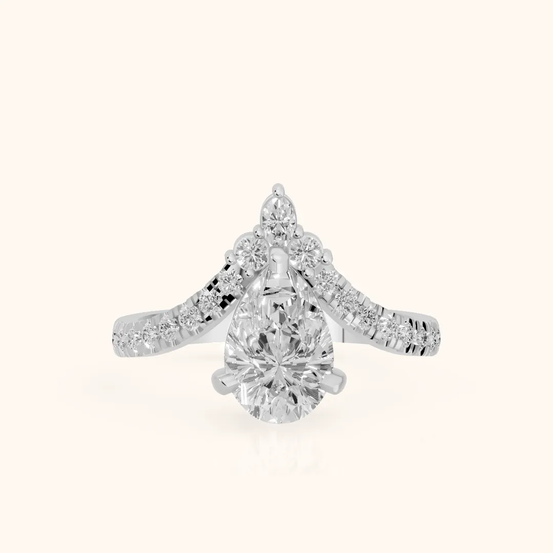 Isabella Legacy Side Stone Pear Diamond Engagement Ring in Silver