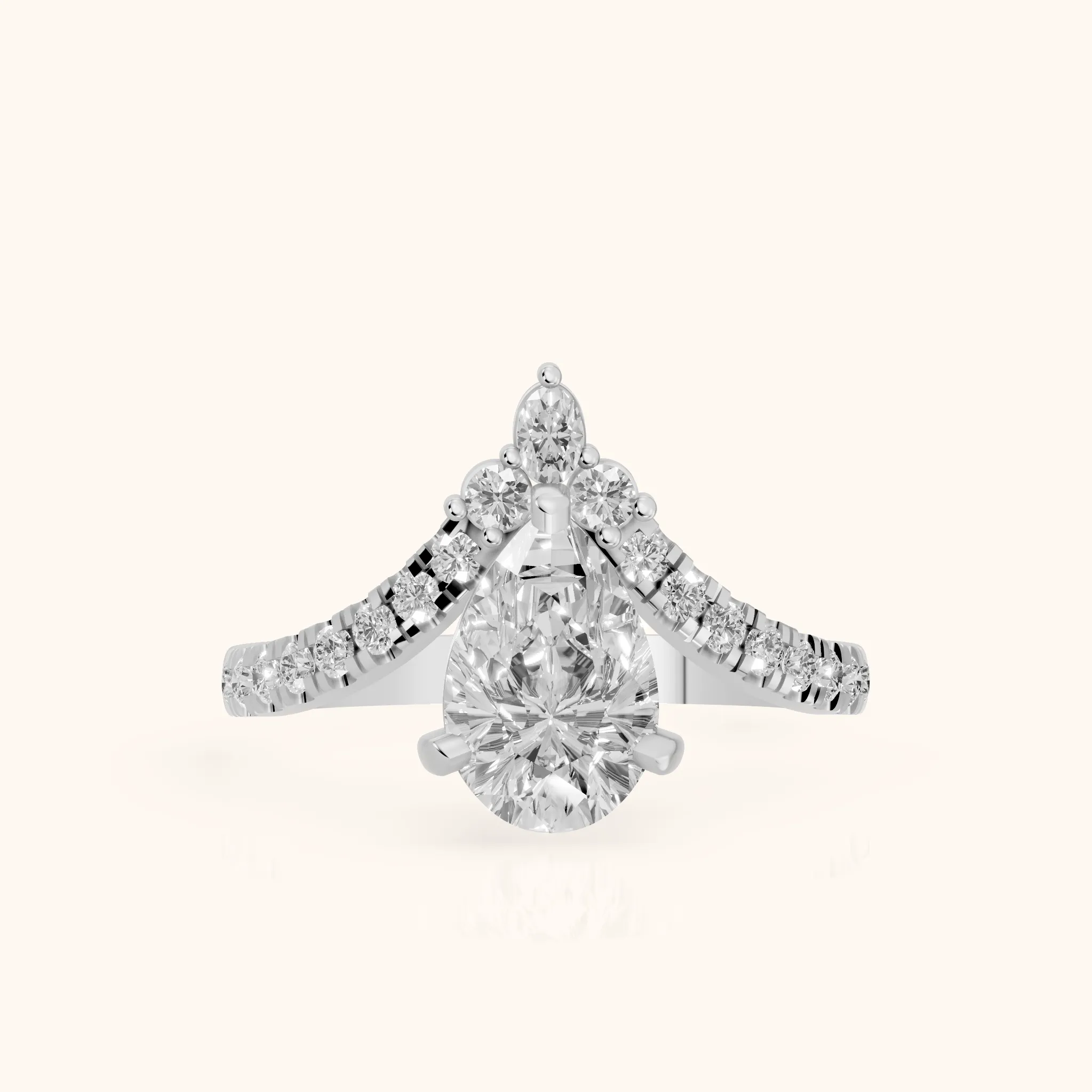 Bague de Fiançailles Isabella Legacy avec Diamant Poire à Pierres Latérales en Or Blanc — view 1