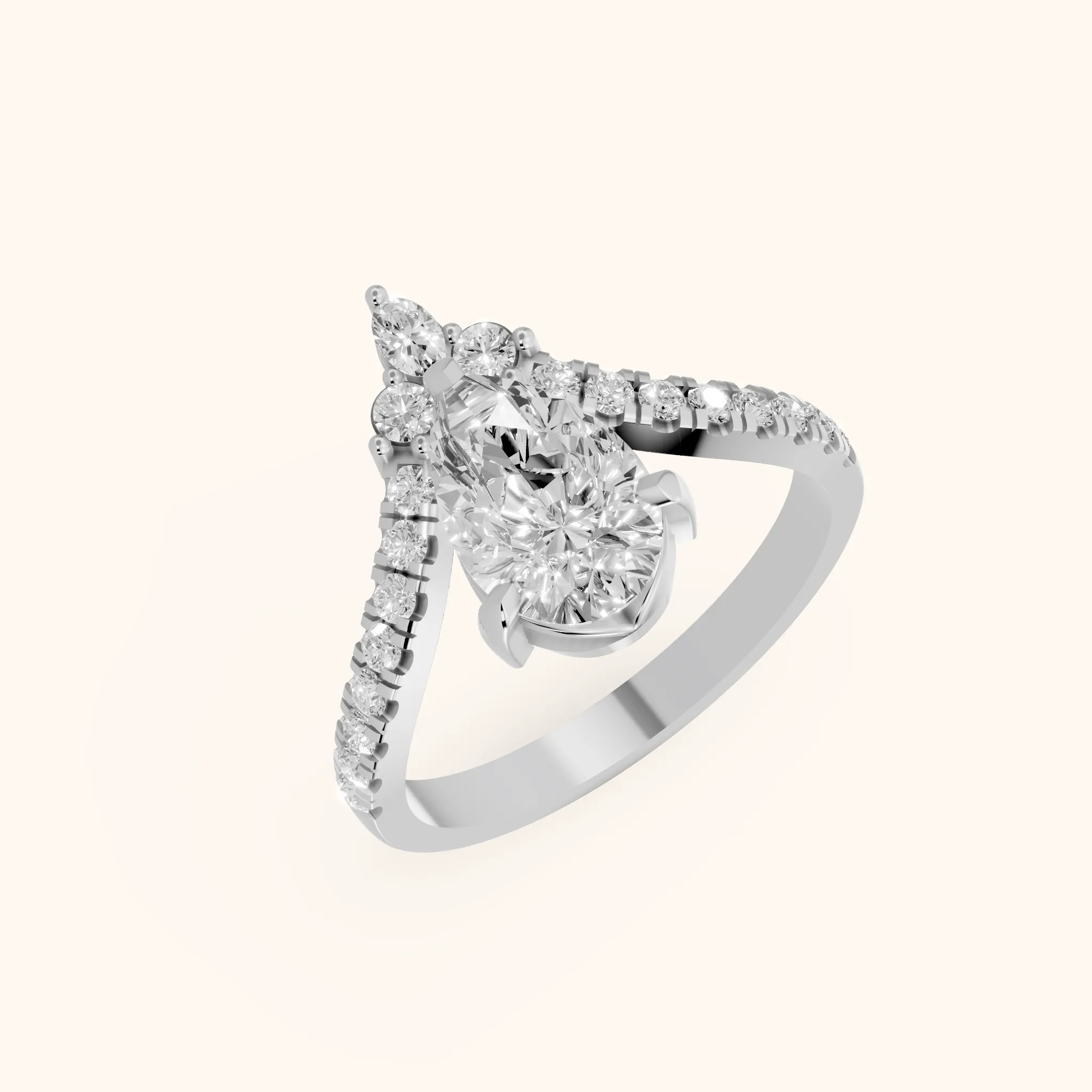 Isabella Legacy Side Stone Pear Diamond Engagement Ring in Silver