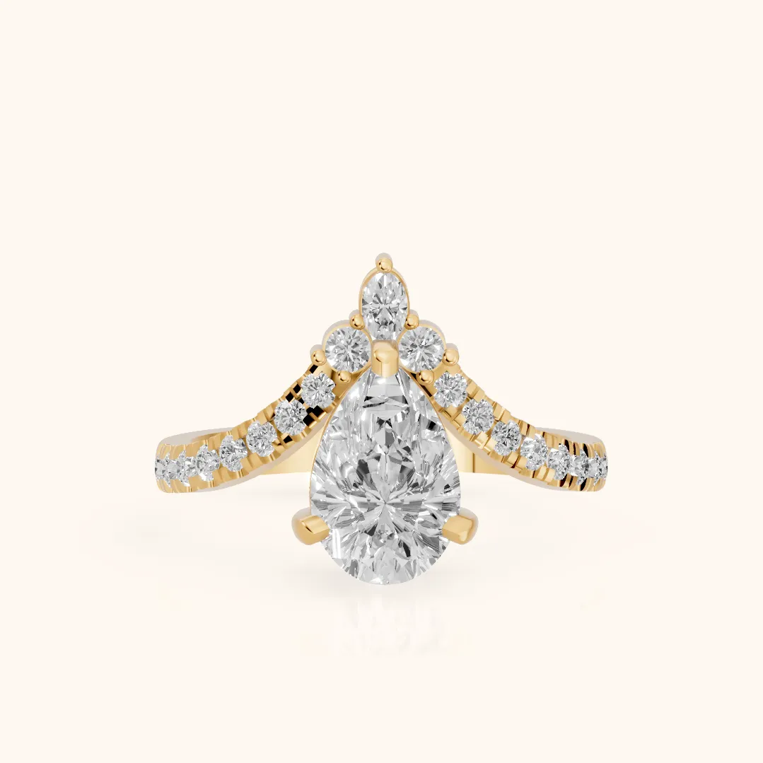 Isabella Legacy Side Stone Pear Diamond Engagement Ring in Yellow Gold