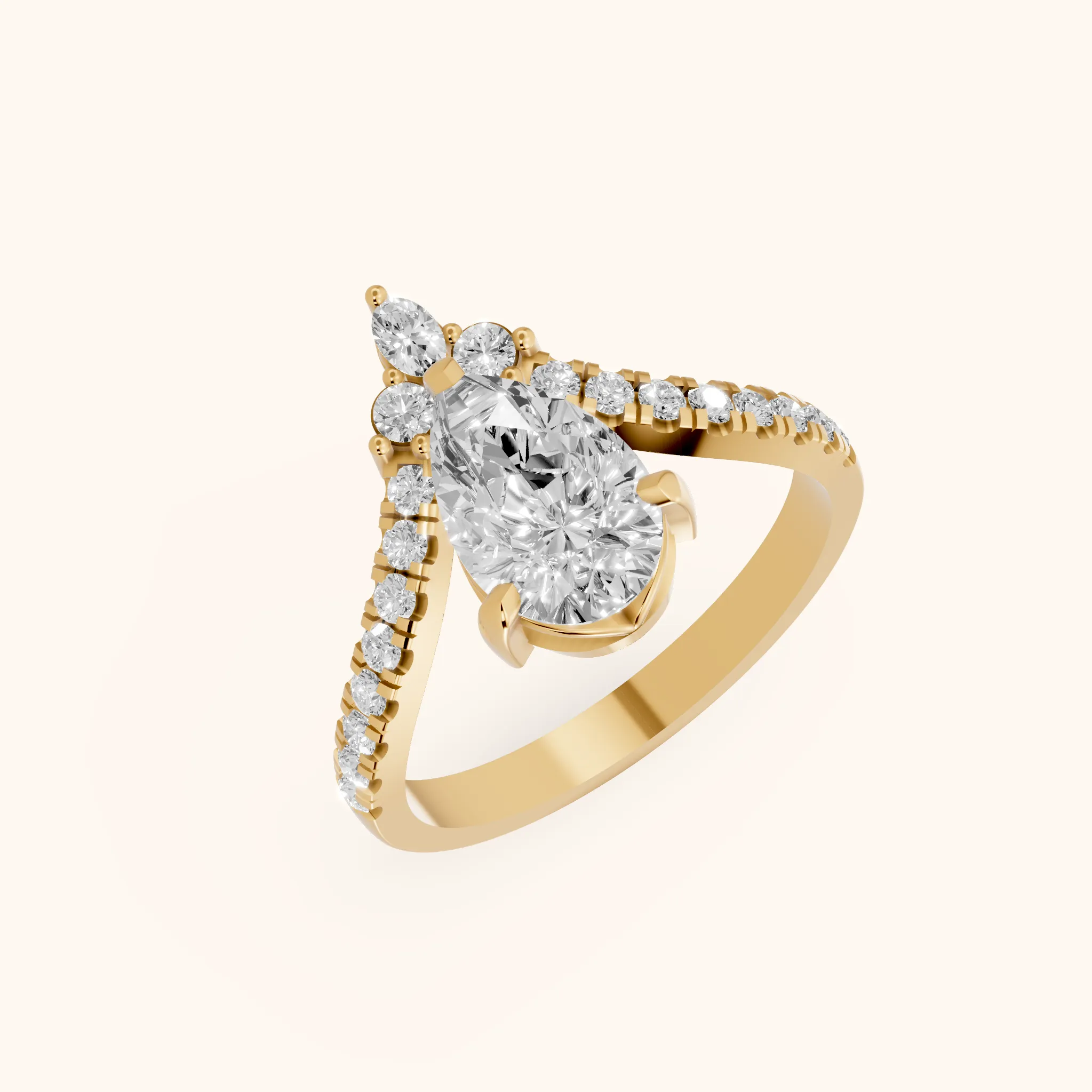 Isabella Legacy Side Stone Pear Diamond Engagement Ring in Yellow Gold