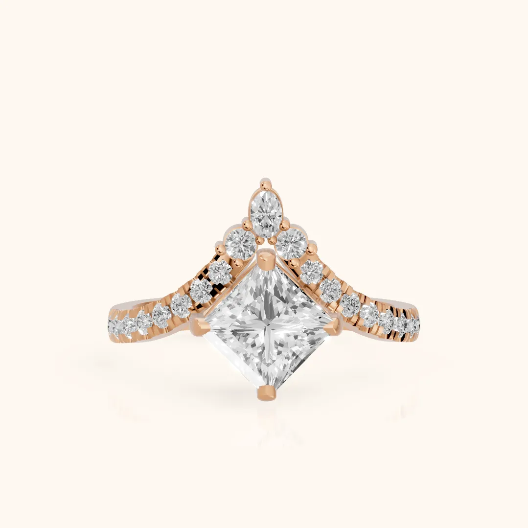 Bague de fiançailles Isabella Legacy en or rose avec diamant princesse et pierres latérales