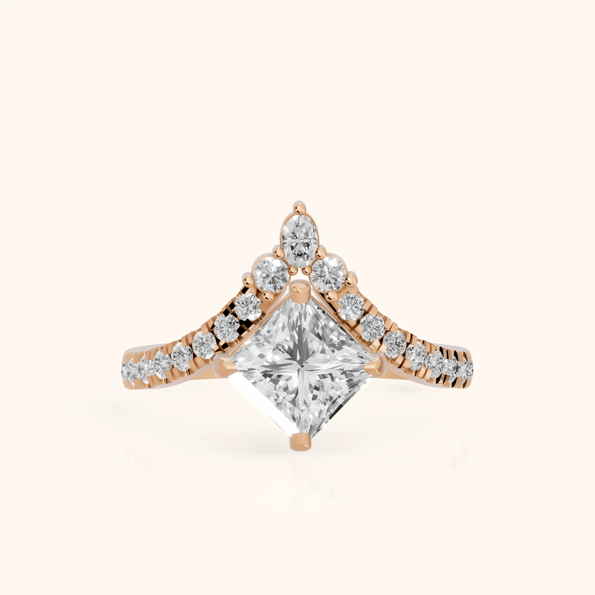 Bague de fiançailles Isabella Legacy en or rose avec diamant princesse et pierres latérales — view 1