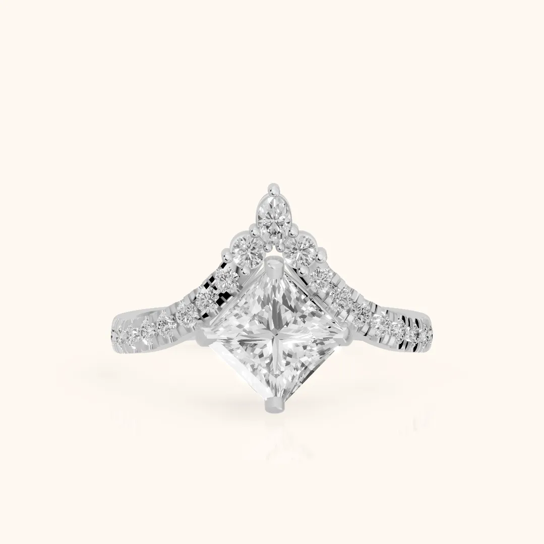 Bague de fiançailles Isabella Legacy en argent avec diamant princesse et pierres latérales