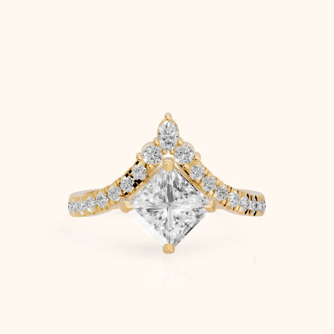 Bague de Fiançailles Isabella Legacy en Or Jaune, Diamant Princesse avec Pierres Latérales
