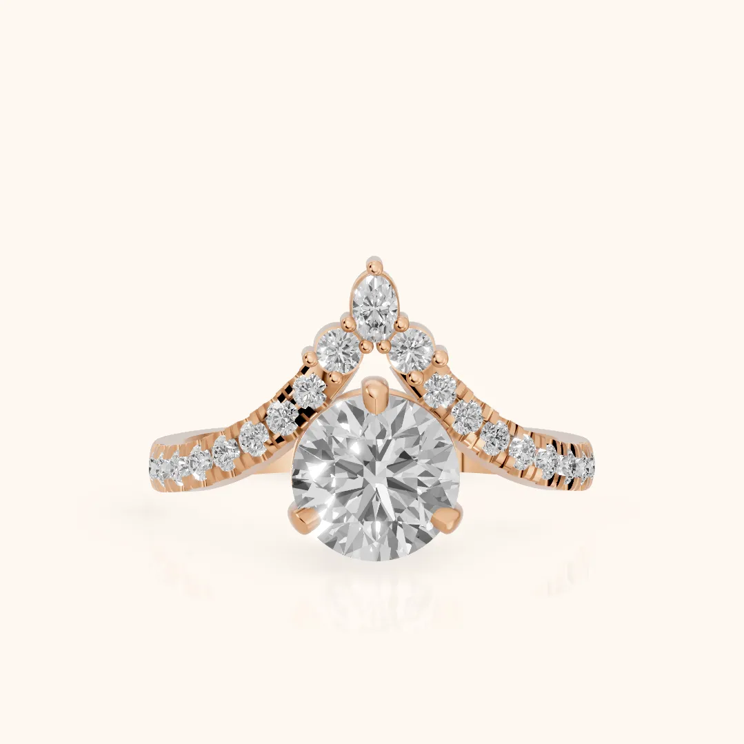 Bague de fiançailles Isabella Legacy à diamant rond serti de pierres latérales en or rose