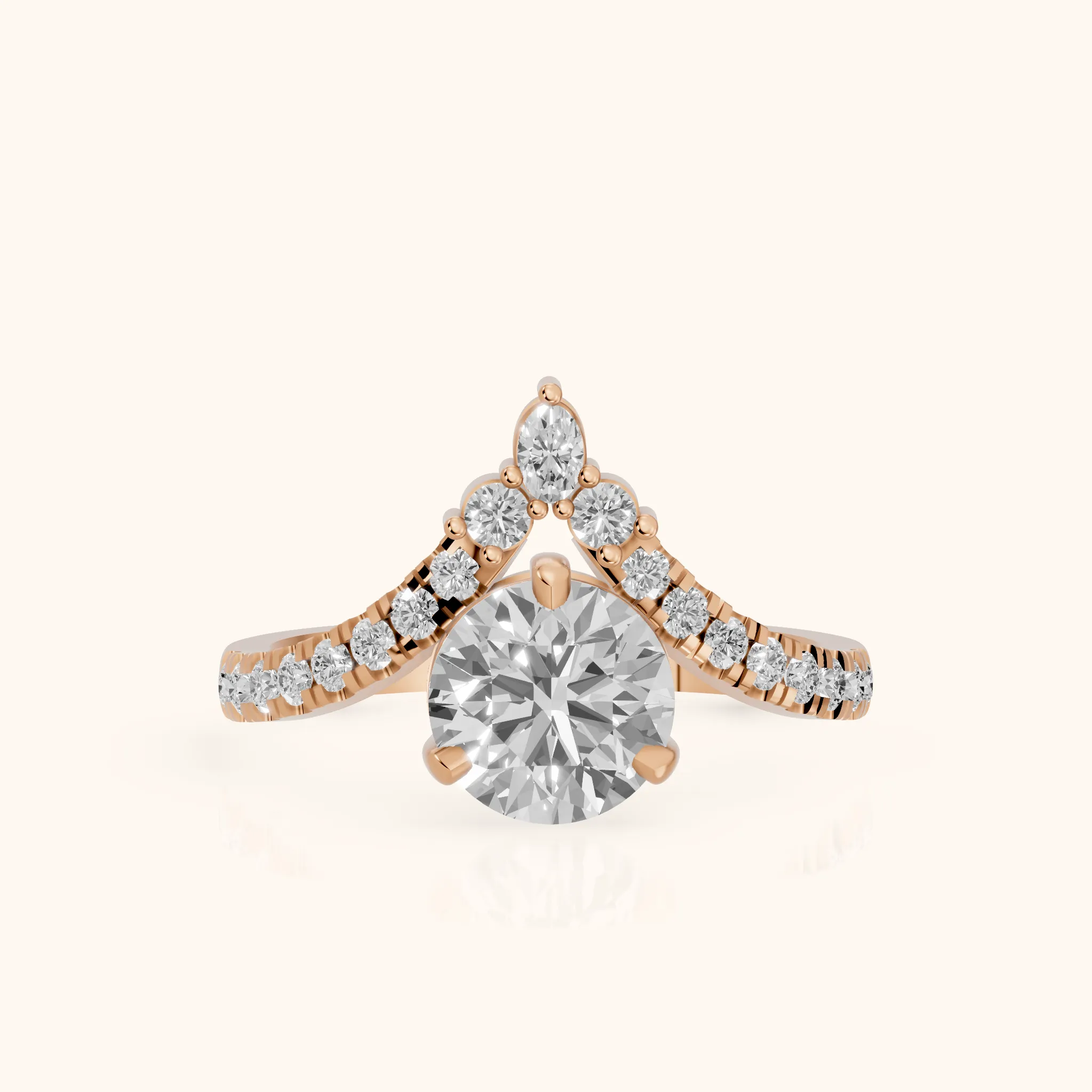Bague de fiançailles Isabella Legacy à diamant rond serti de pierres latérales en or rose — view 1