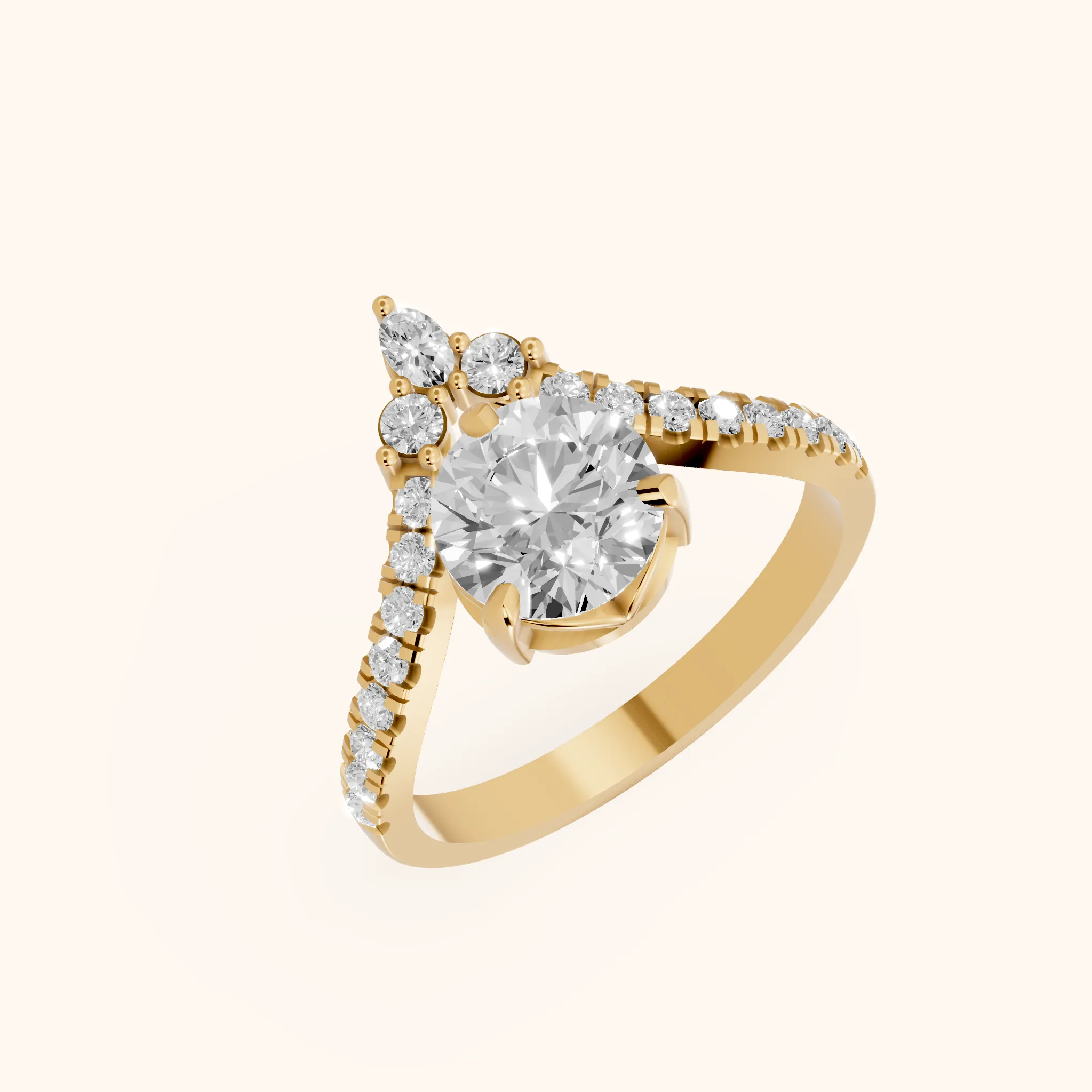 Isabella Legacy Side Stone Round Diamond Engagement Ring in Yellow Gold