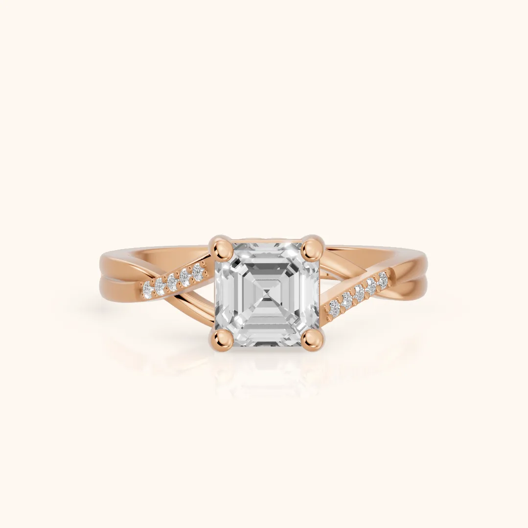 Veronica Twist Side Stone Asscher Diamond Engagement Ring in Rose Gold — view 2