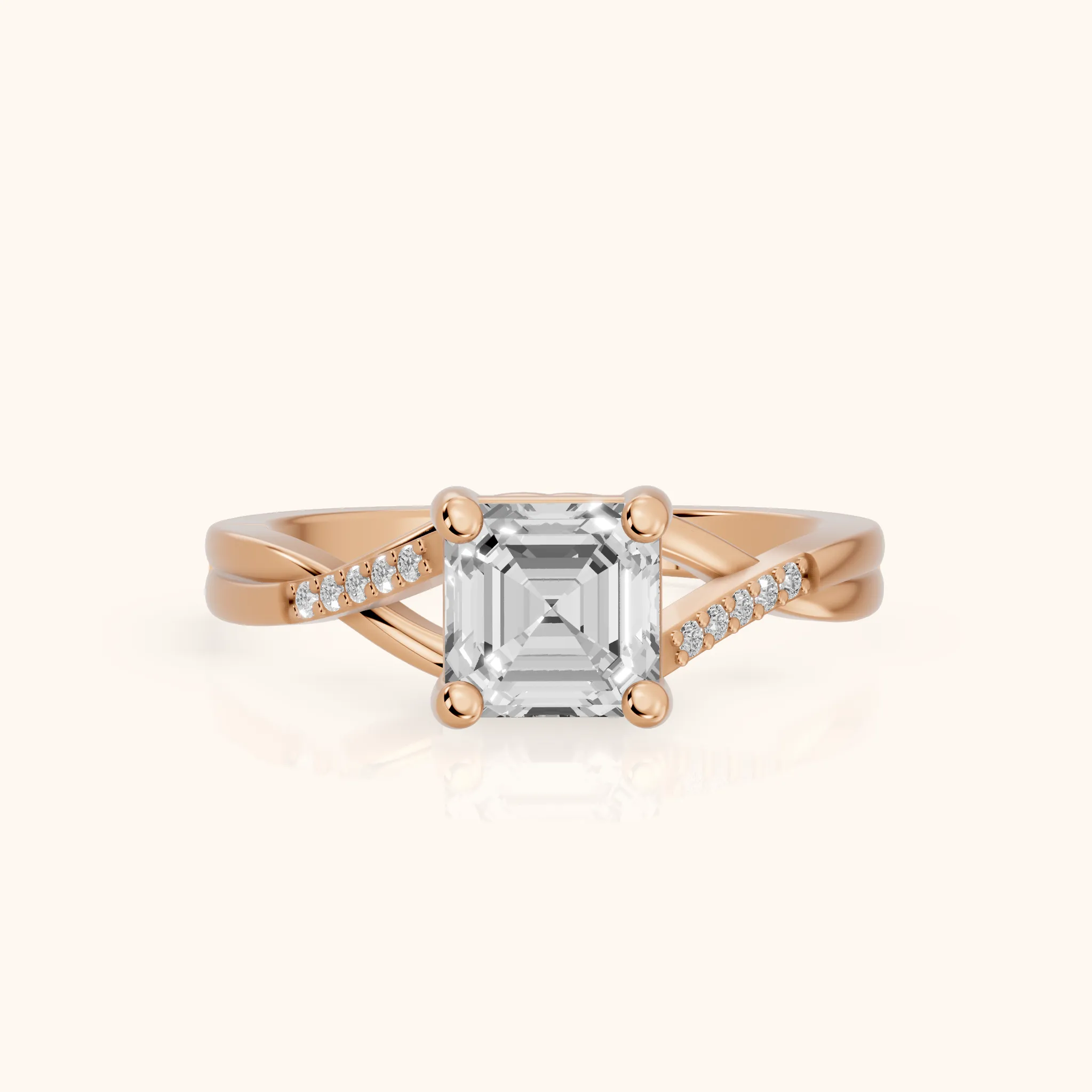 Veronica Twist Side Stone Asscher Diamond Engagement Ring in Rose Gold — view 1