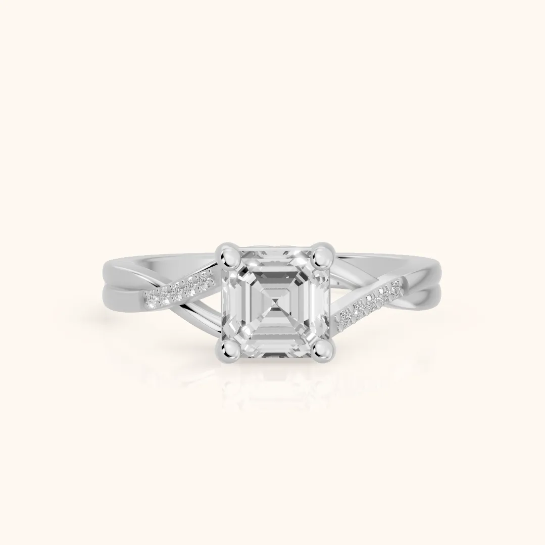 Bague de Fiançailles Veronica Twist avec Diamant Asscher et Pierres Latérales en Or Blanc — view 2