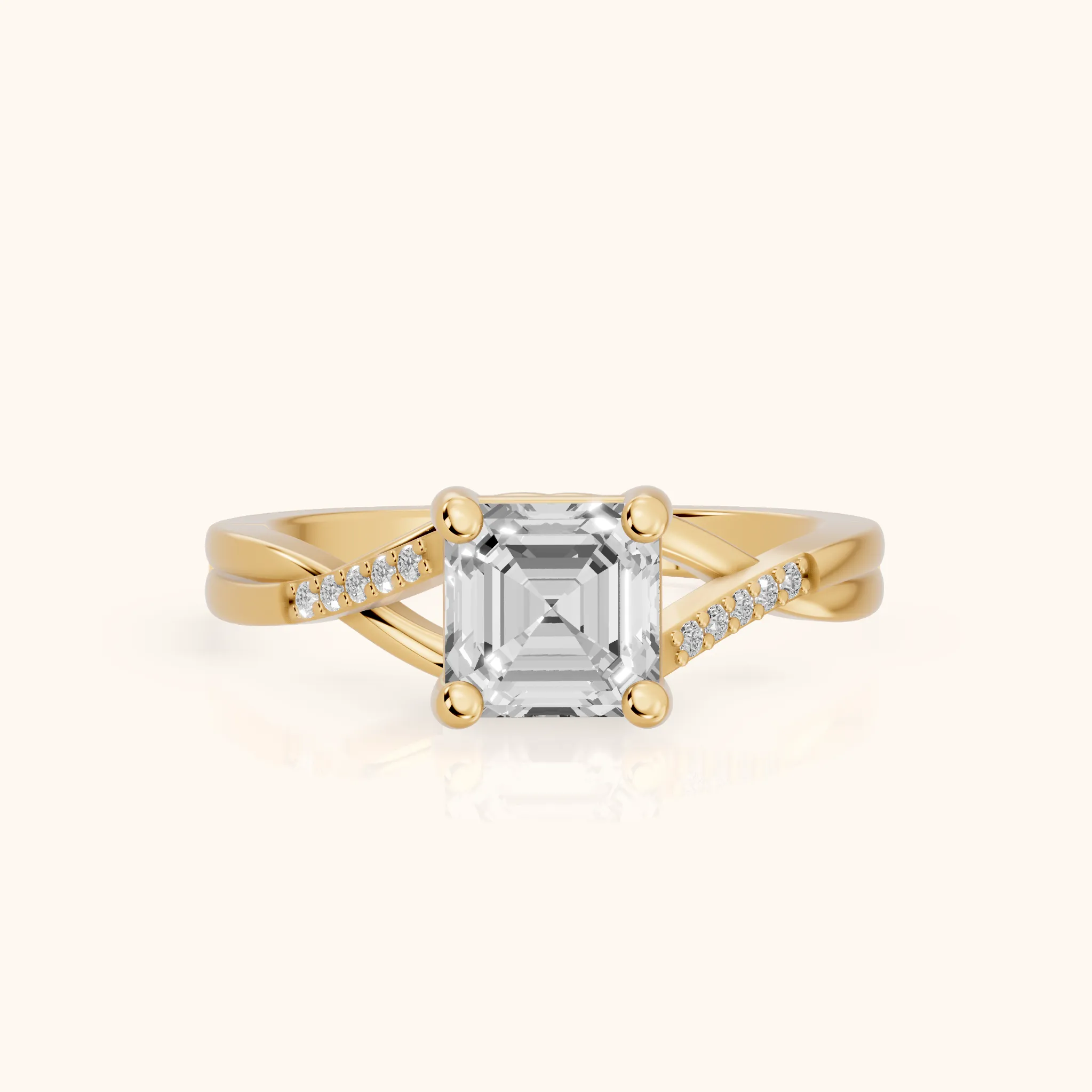Veronica Twist Side Stone Asscher Diamond Engagement Ring in Yellow Gold — view 1