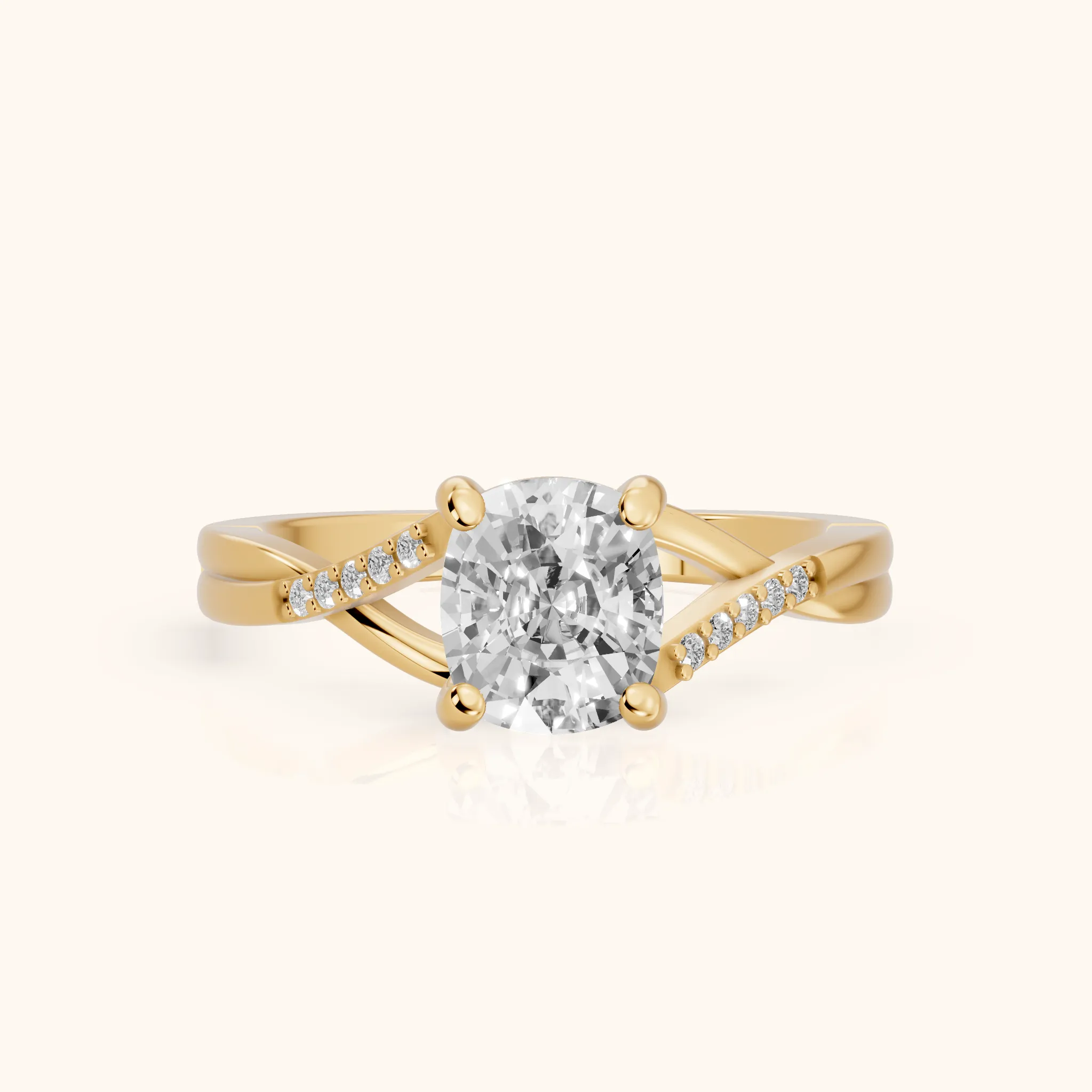 Veronica Twist Side Stone Cushion Diamond Engagement Ring in Yellow Gold — view 1