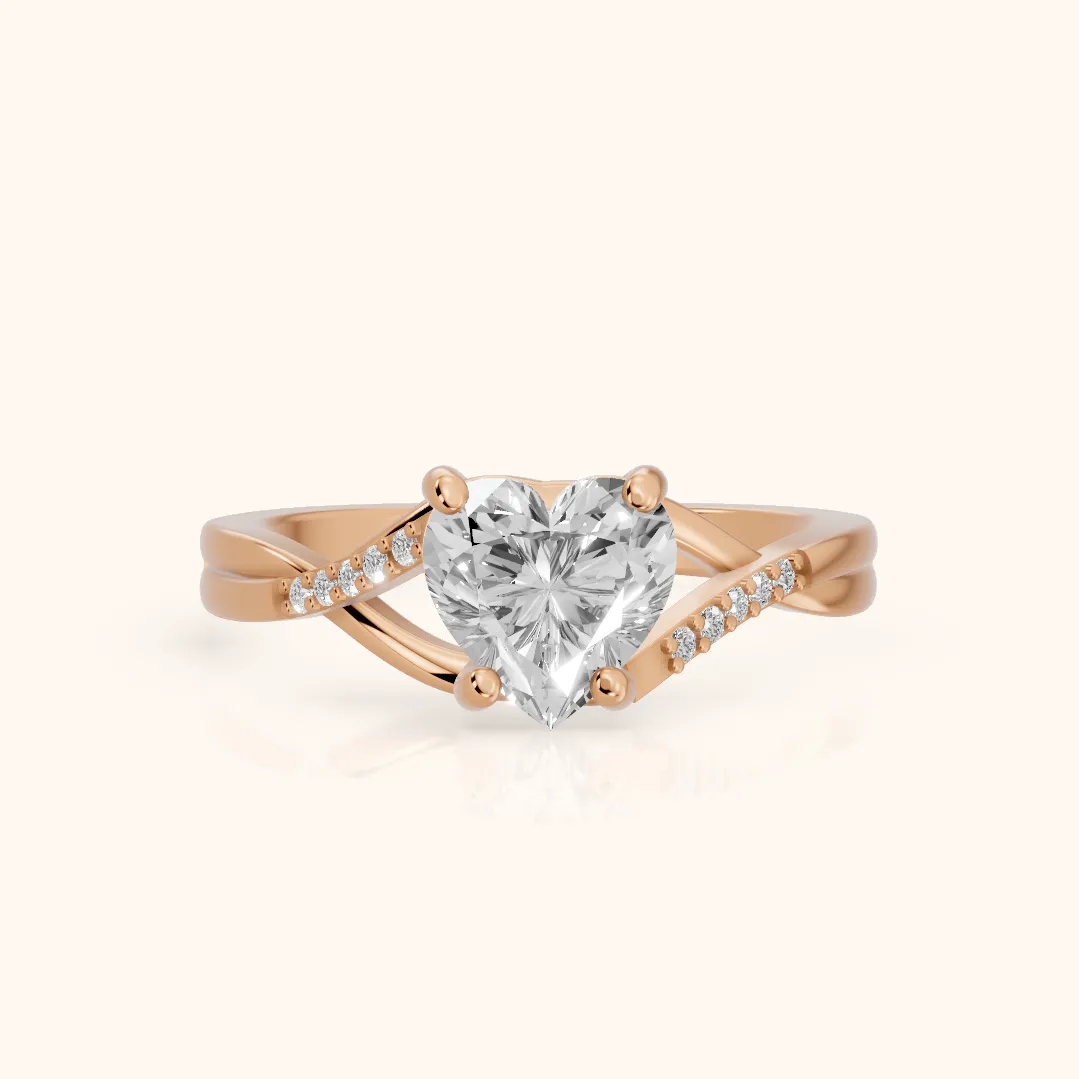 Veronica Twist Side Stone Heart Diamond Engagement Ring in Rose Gold — view 2