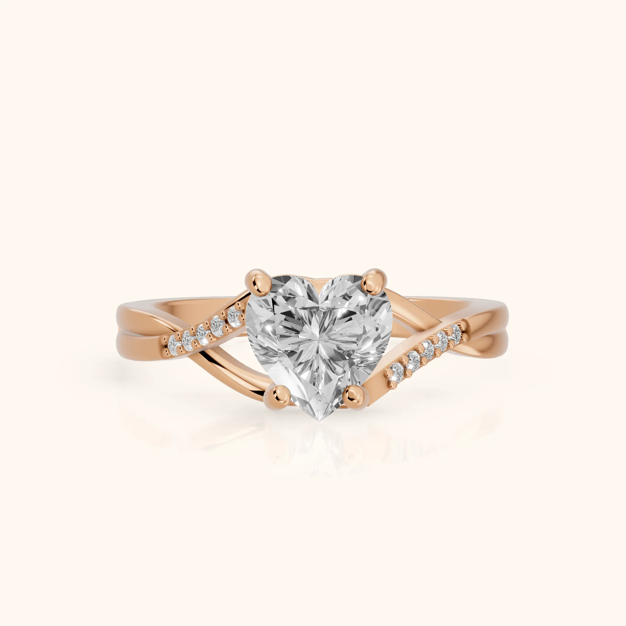Veronica Twist Side Stone Heart Diamond Engagement Ring in Rose Gold — view 1